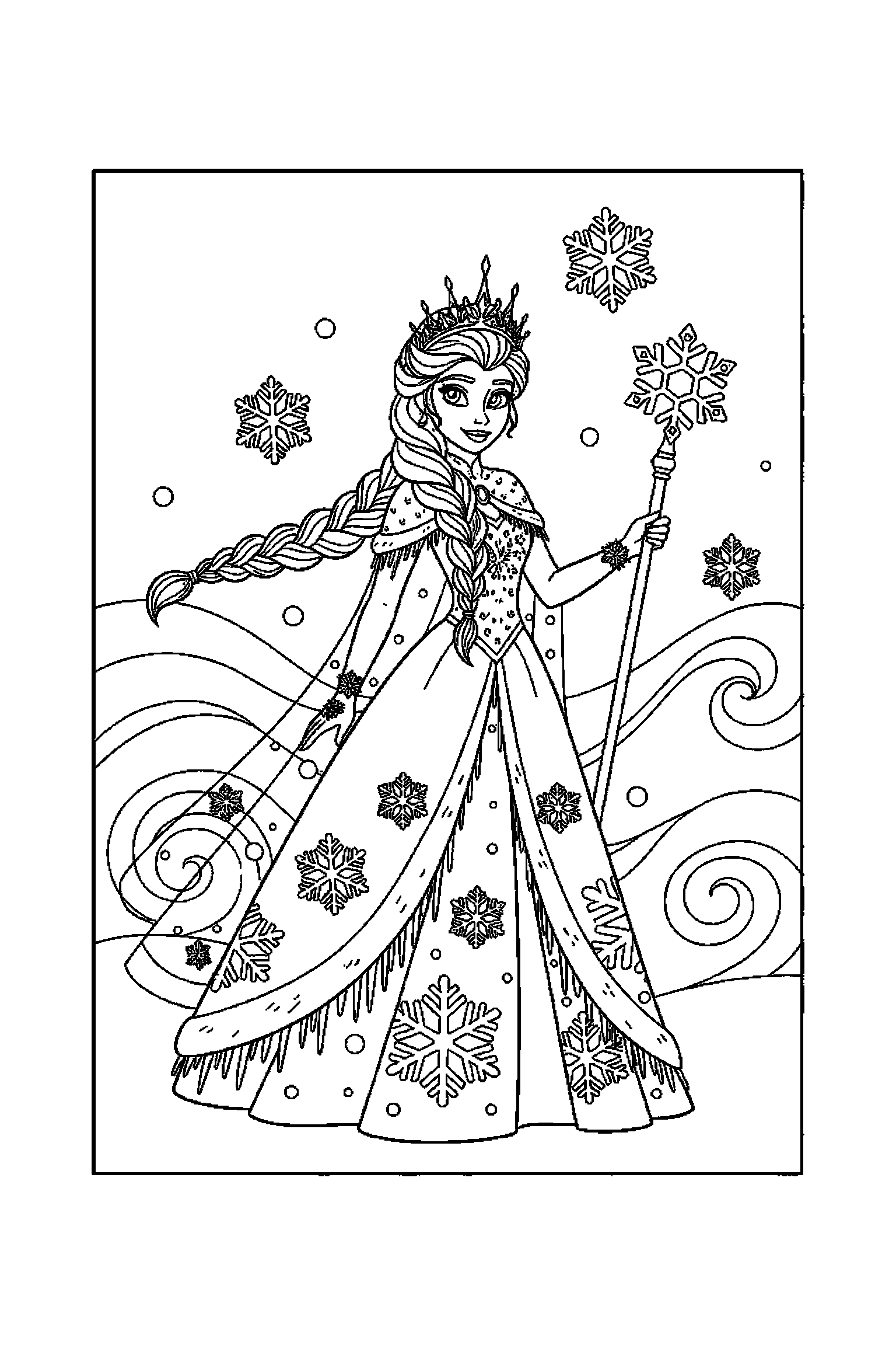 Coloriage Reine des Neiges gratuit à imprimer : portrait facile avec Olaf et de grands contours