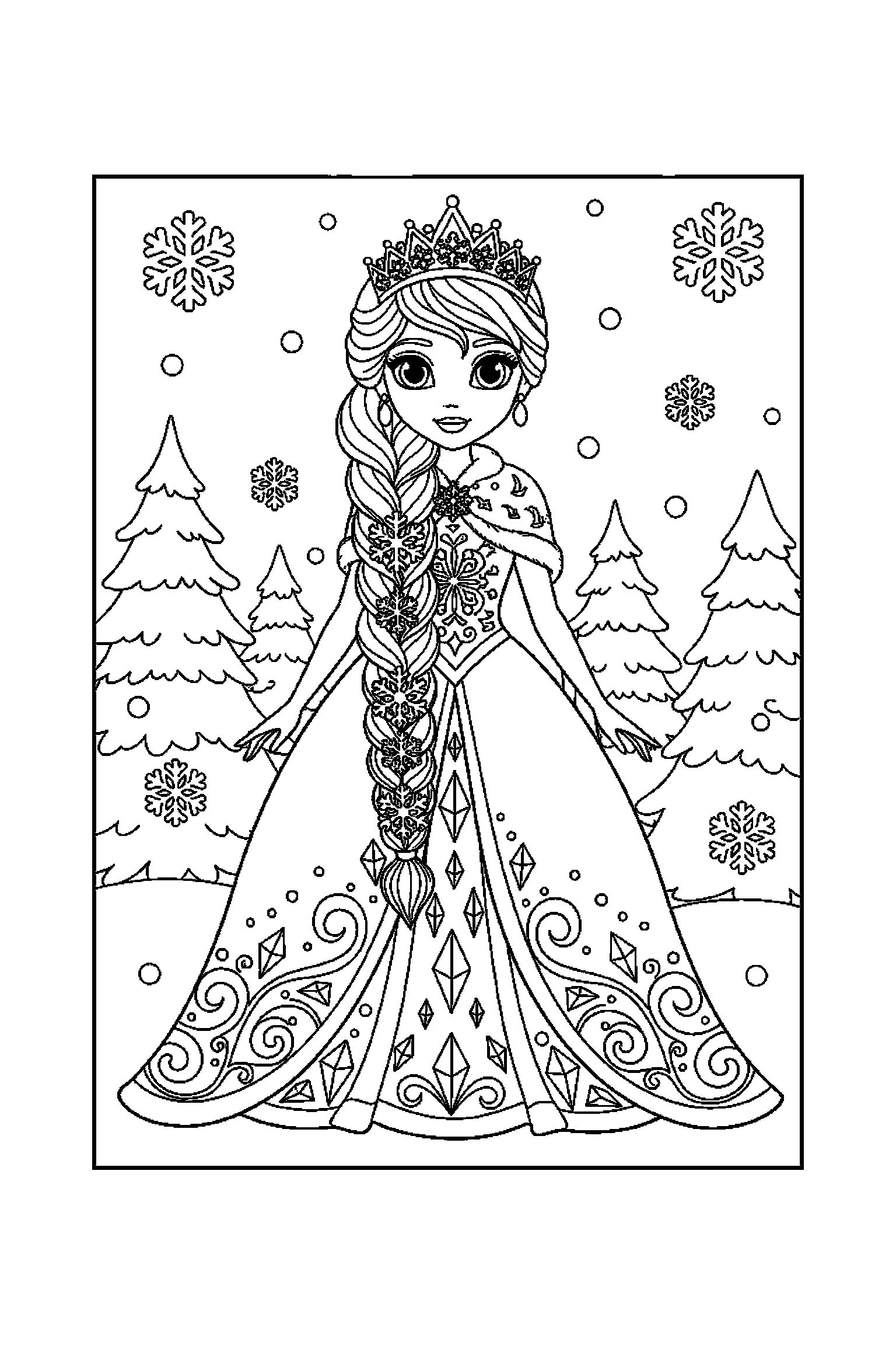 Coloriage Reine des Neiges gratuit à imprimer : Kristoff tenant un bonhomme de neige