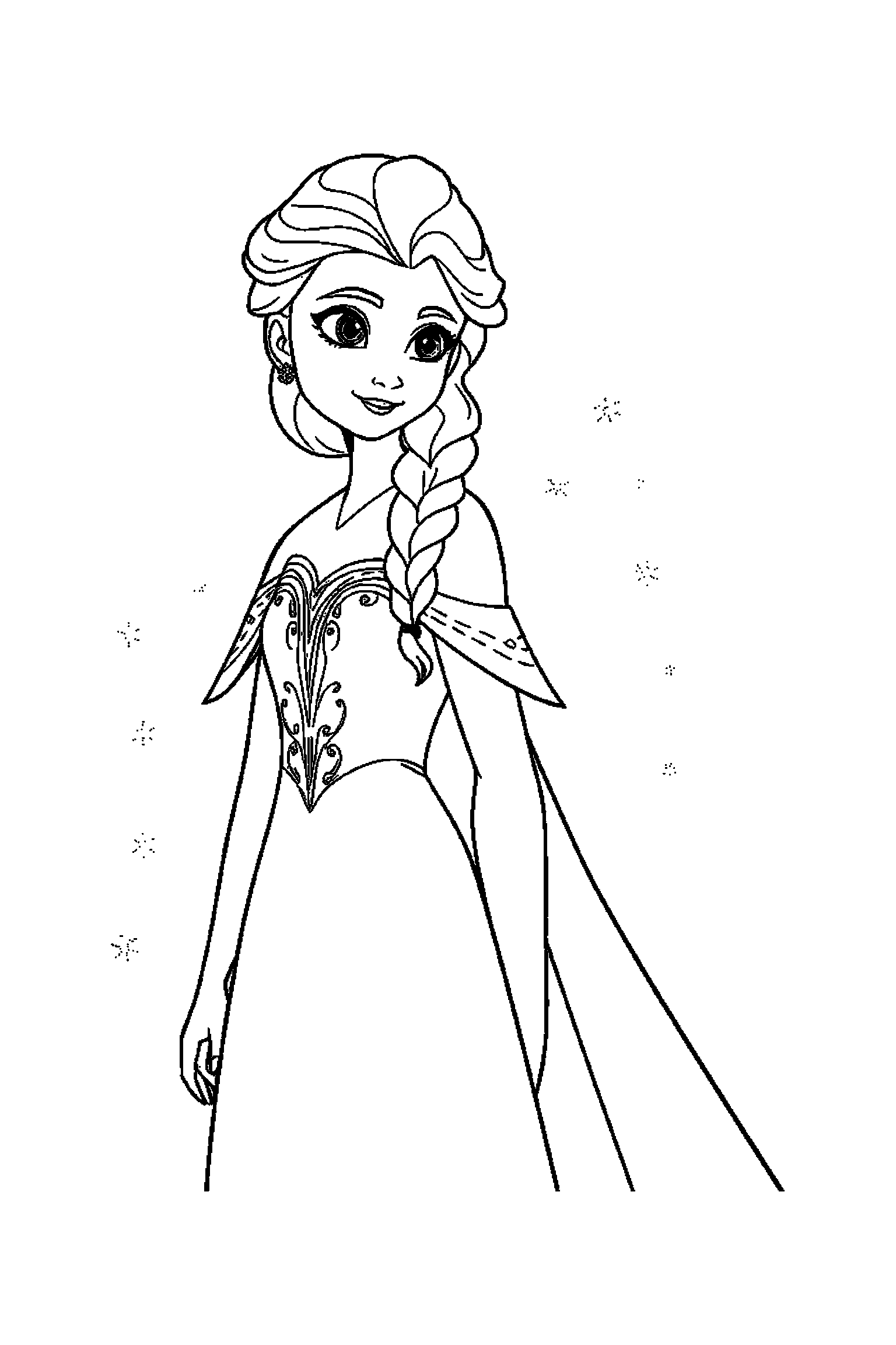 Coloriage Reine des Neiges gratuit à imprimer : une princesse des neiges devant une étoile