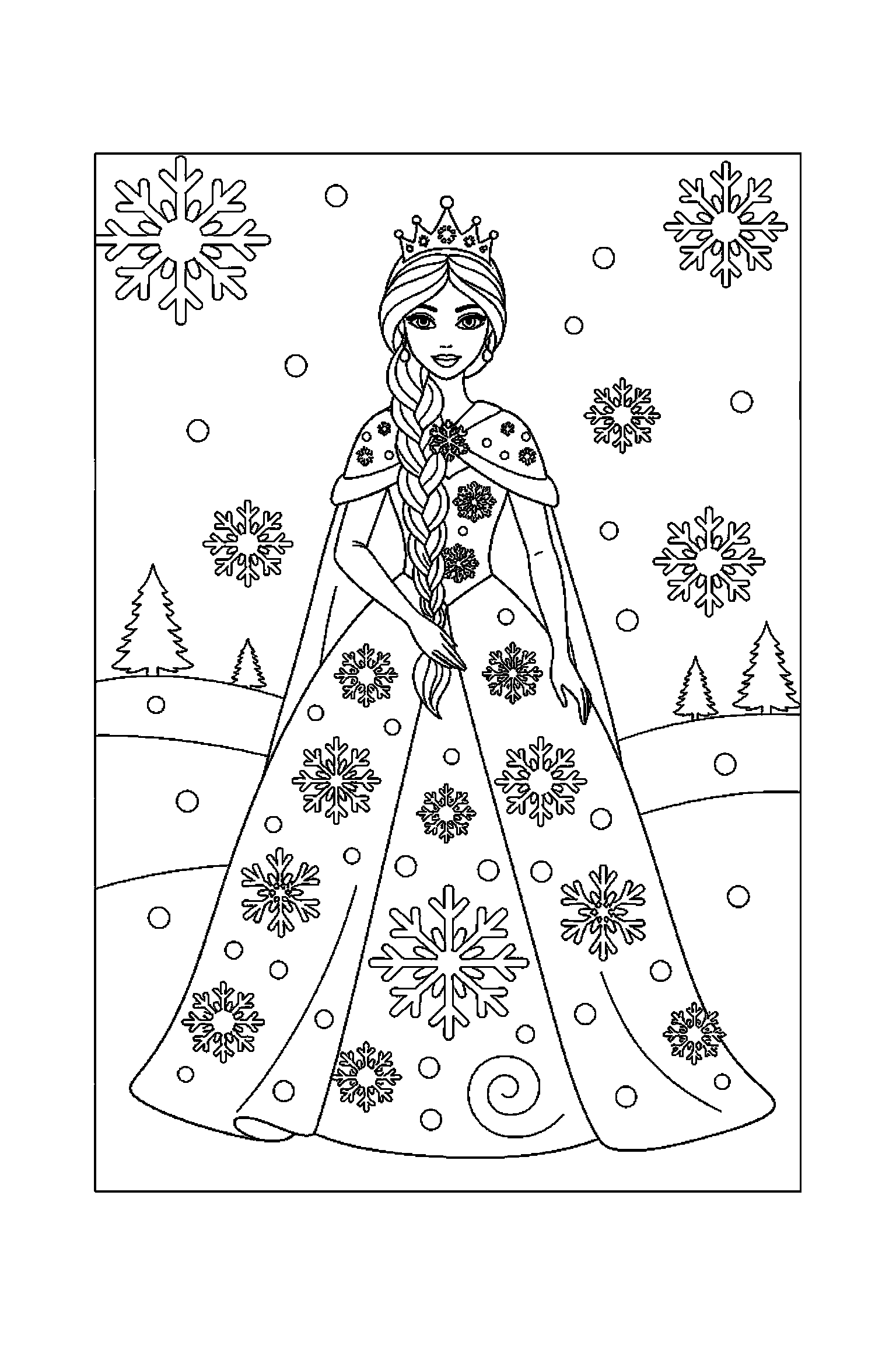Coloriage Reine des Neiges gratuit à imprimer : une princesse des neiges devant une étoile