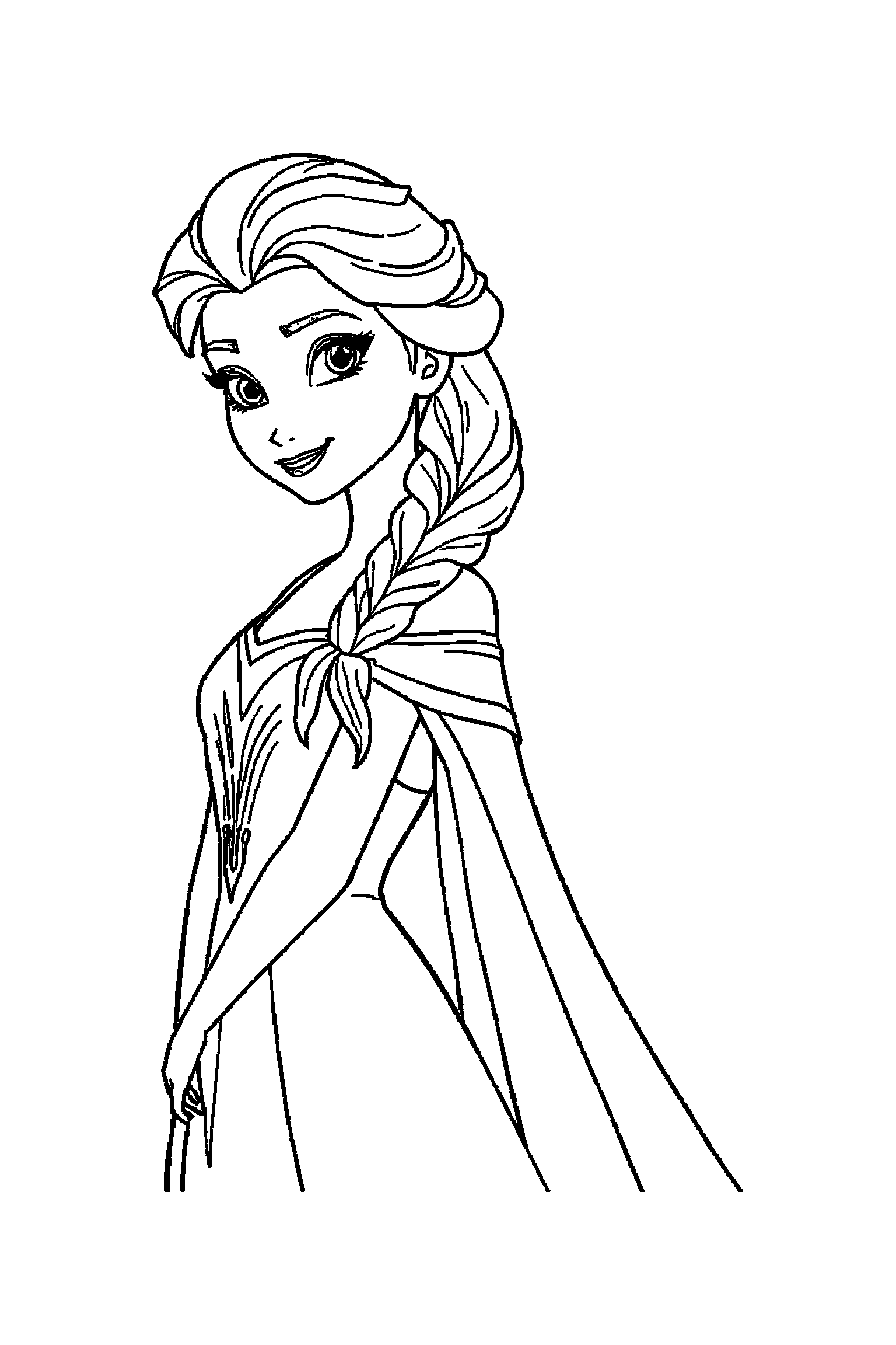 Coloriage Reine des Neiges gratuit à imprimer : Elsa avec un petit sourire timide