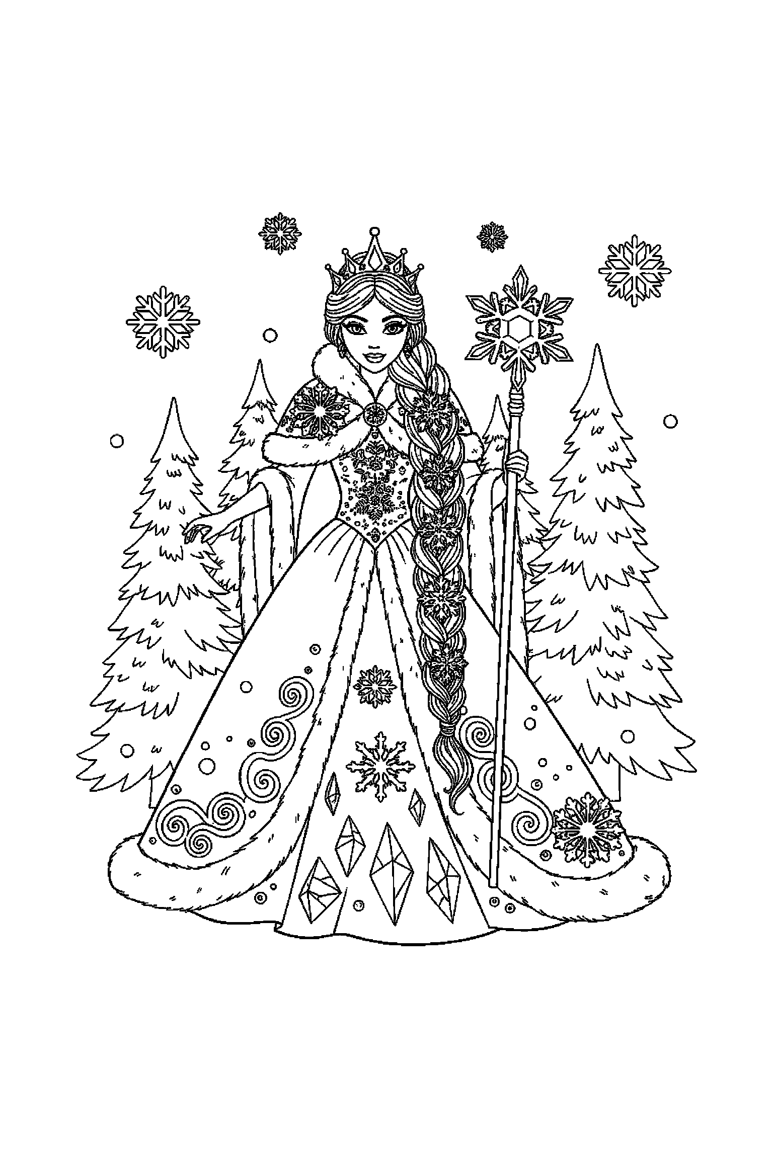 Coloriage Reine des Neiges gratuit à imprimer : Elsa avec un petit sourire timide