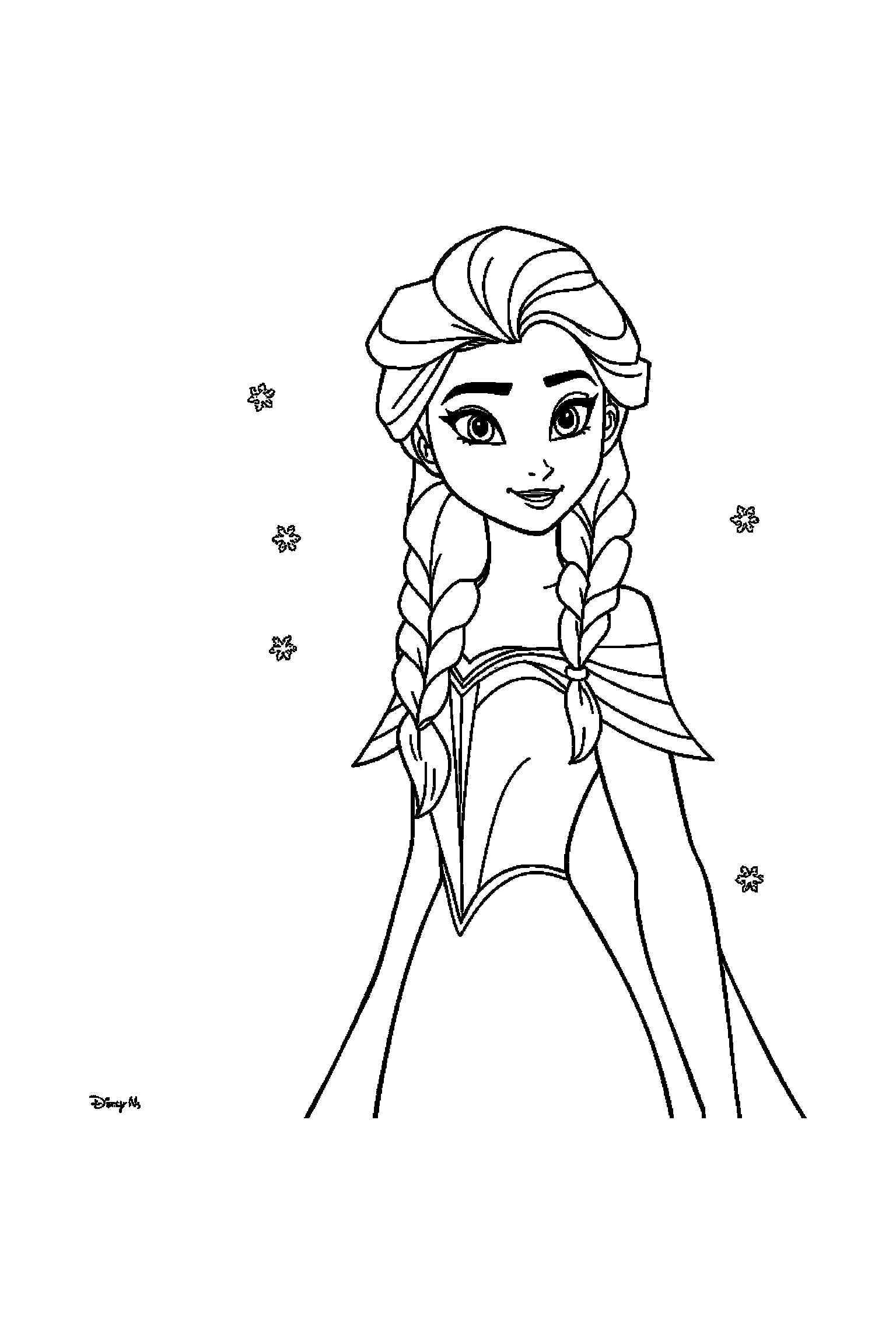 Coloriage Reine des Neiges gratuit à imprimer : une princesse des neiges tenant une fleur