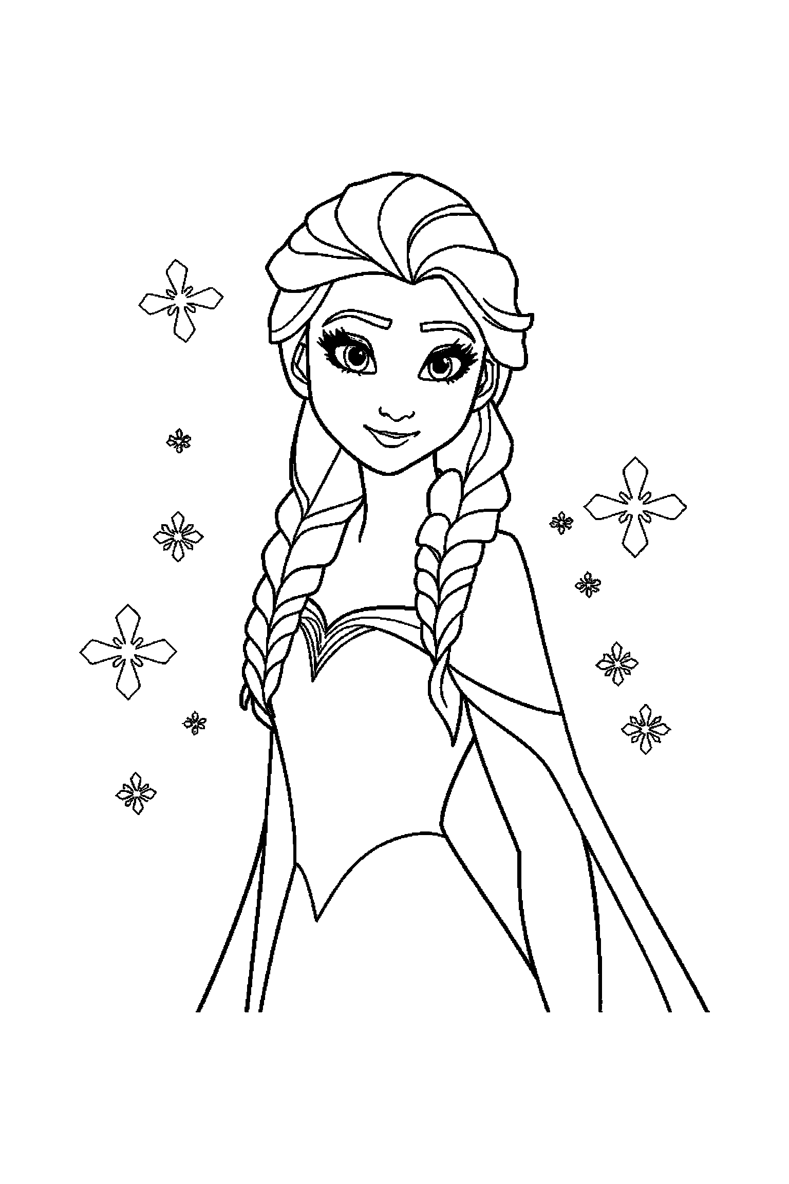 Coloriage Reine des Neiges gratuit à imprimer : Anna qui regarde une étoile