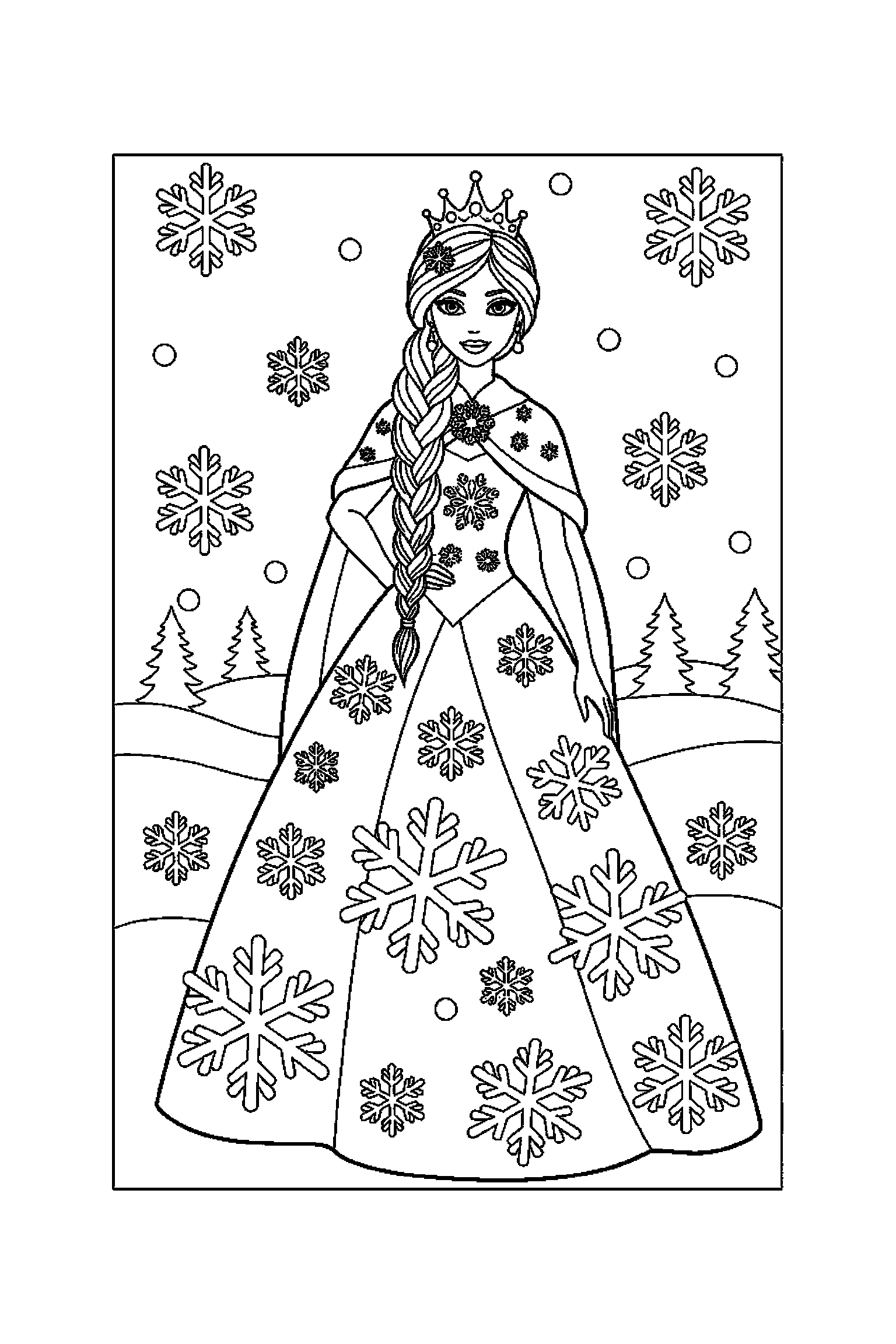 Coloriage Reine des Neiges gratuit à imprimer : une princesse des neiges qui dort paisiblement