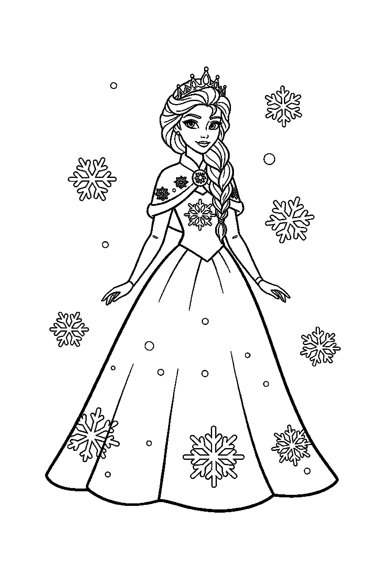 Coloriage Reine des Neiges gratuit à imprimer : Elsa debout avec une posture simple et lisible