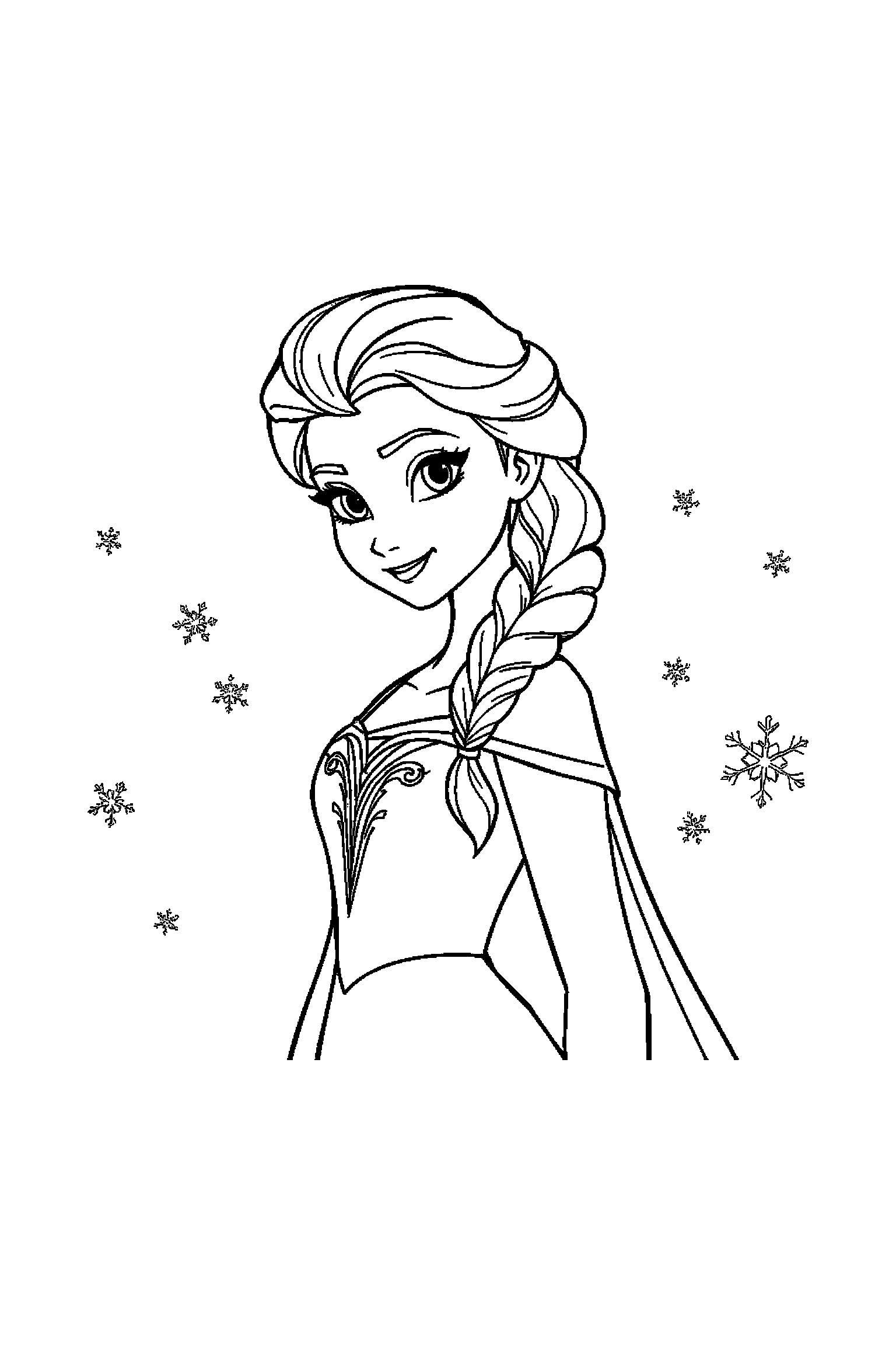 Coloriage Reine des Neiges gratuit à imprimer : Olaf souriant devant un grand motif étoiles