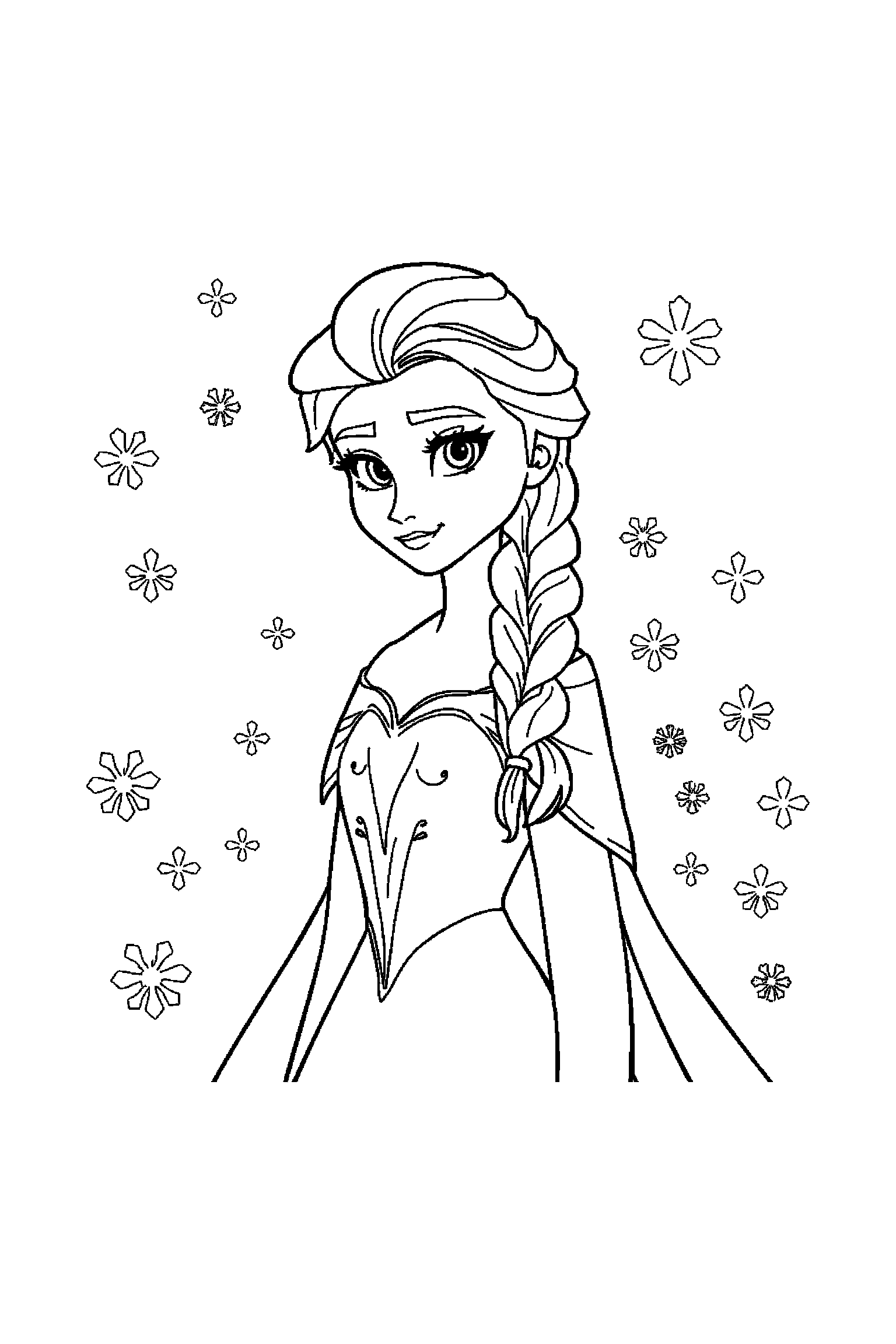 Coloriage Reine des Neiges gratuit à imprimer : Elsa dans une pose héroïque facile