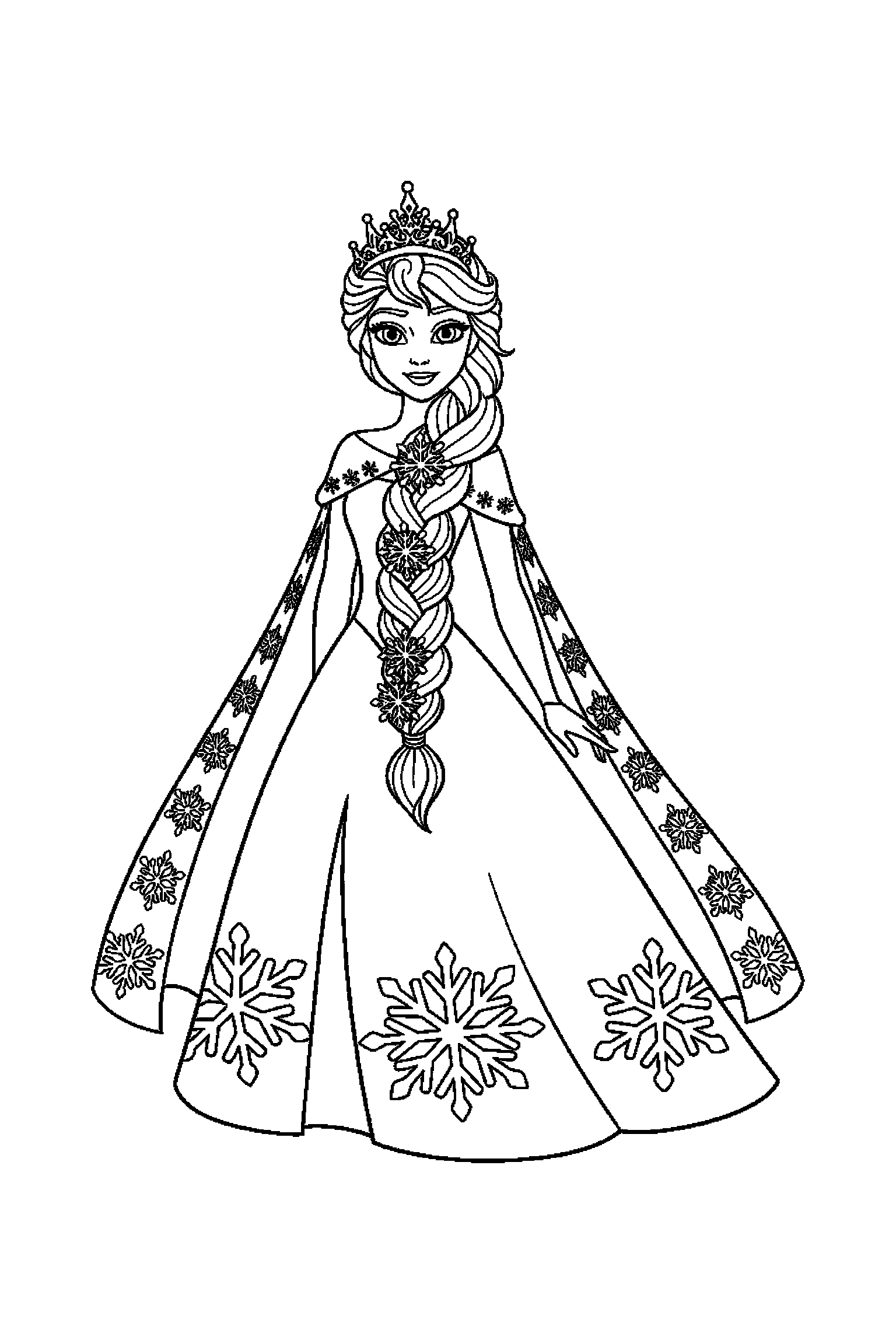 Coloriage Reine des Neiges gratuit à imprimer : Elsa dans une pose héroïque facile
