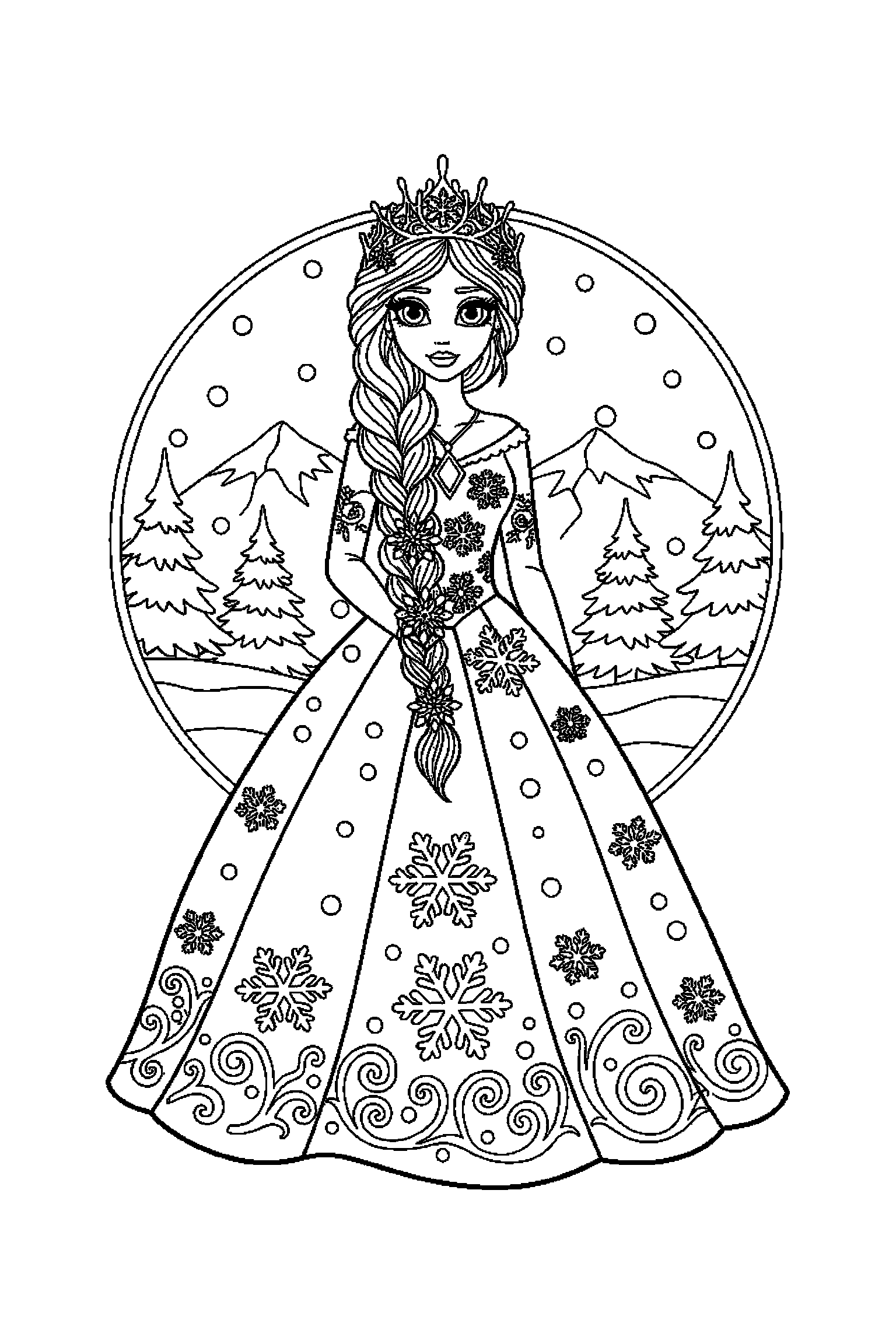 Coloriage Reine des Neiges gratuit à imprimer : Anna tenant une couronne devant lui
