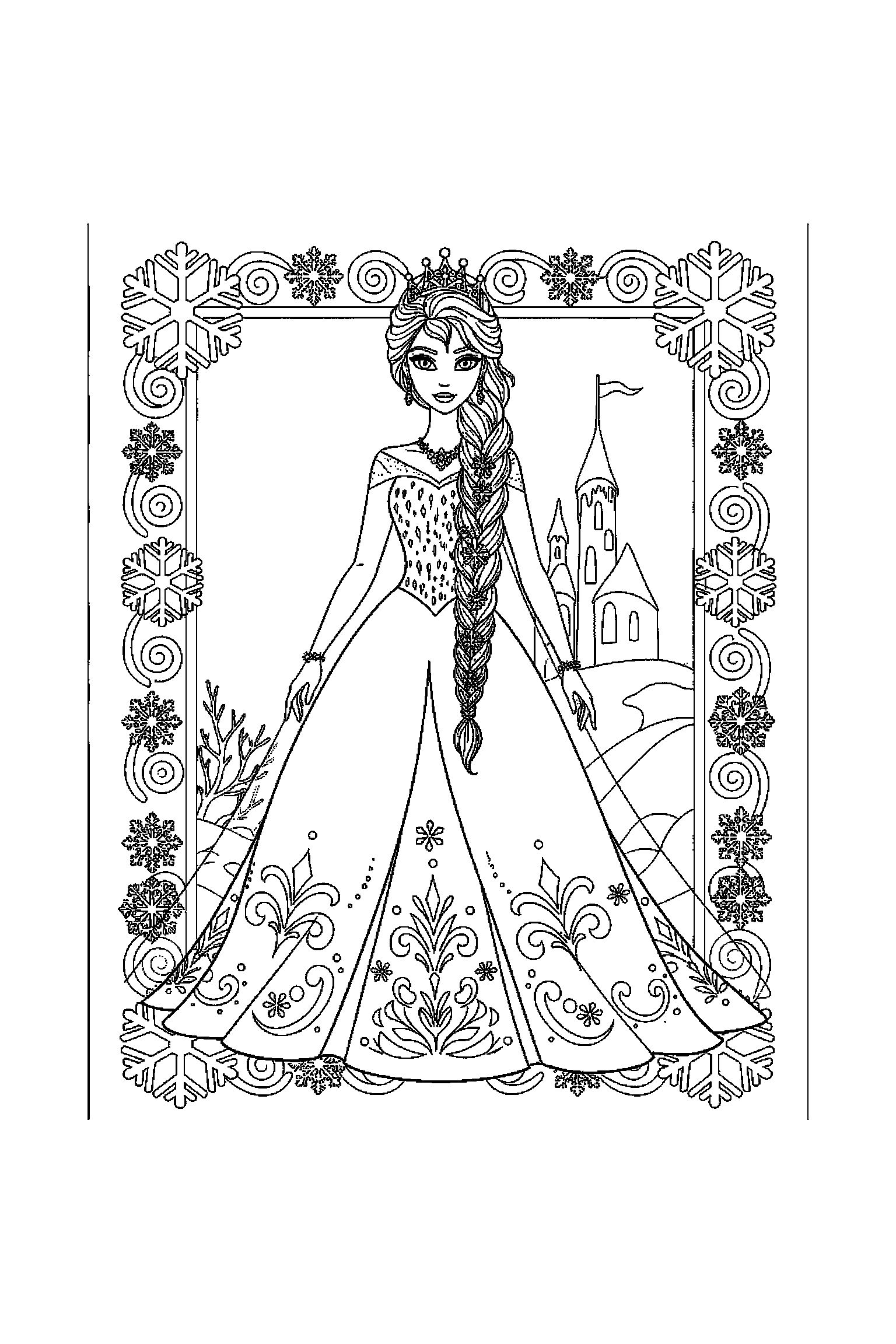 Coloriage Reine des Neiges gratuit à imprimer : Olaf entouré de grands contours arrondis