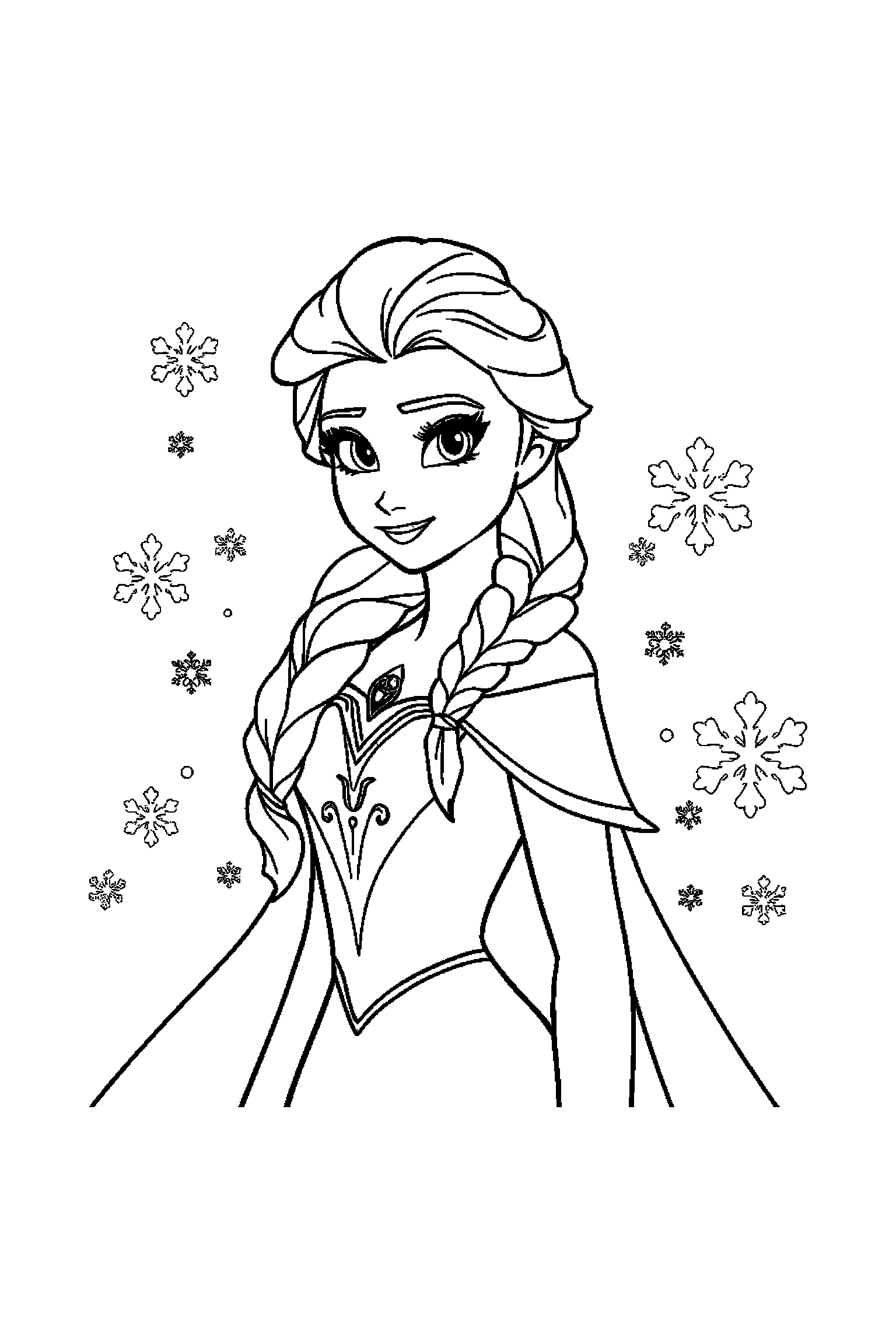 Coloriage Reine des Neiges gratuit à imprimer : une princesse des neiges prêt pour une aventure