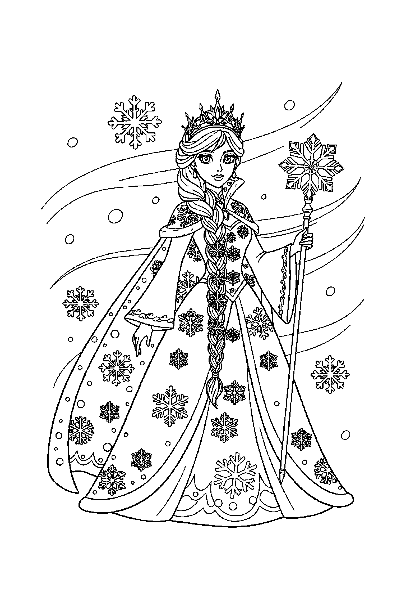 Coloriage Reine des Neiges gratuit à imprimer : Anna avec une expression joyeuse