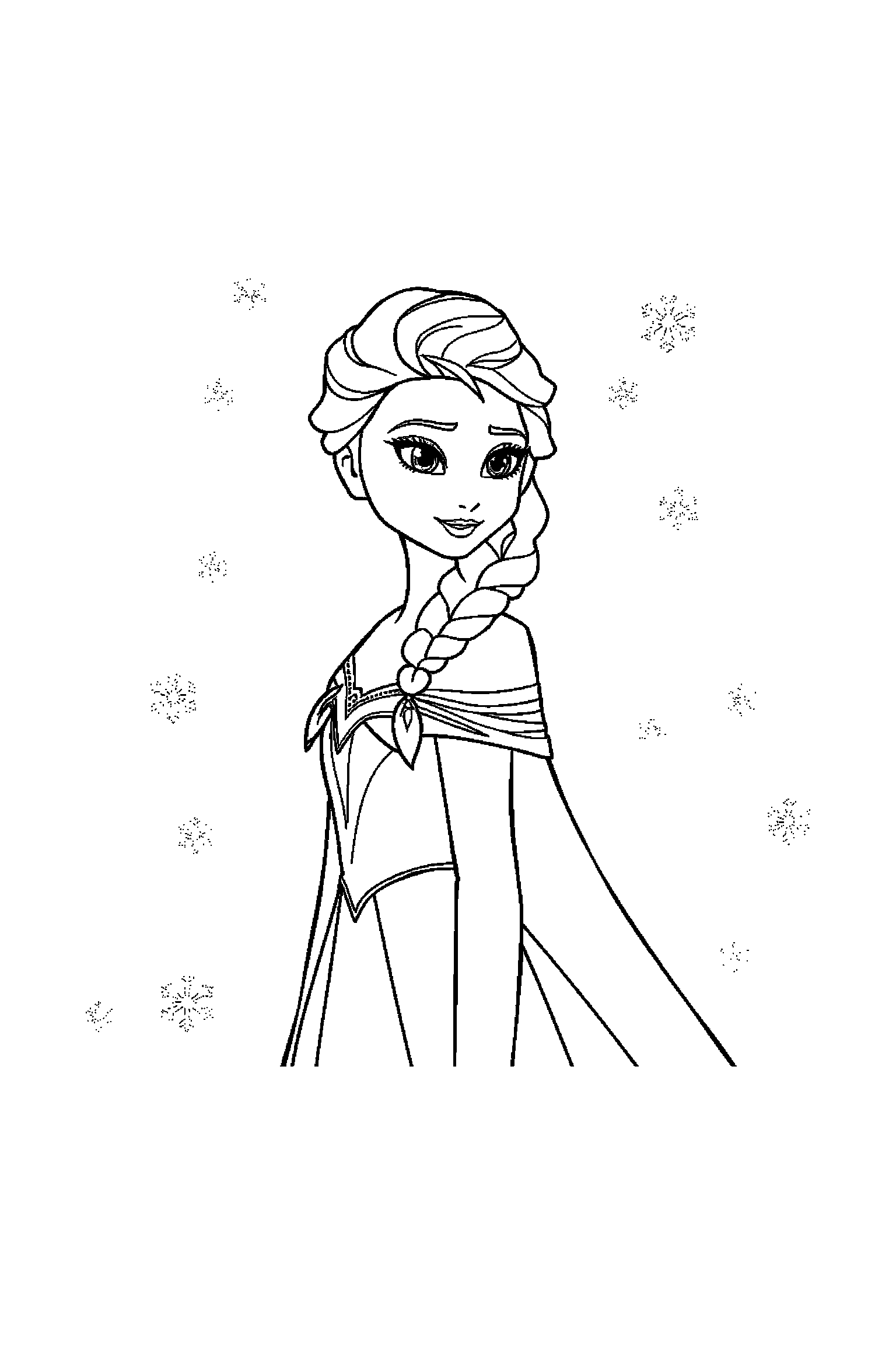 Coloriage Reine des Neiges gratuit à imprimer : une princesse des neiges dans une pose de profil simple