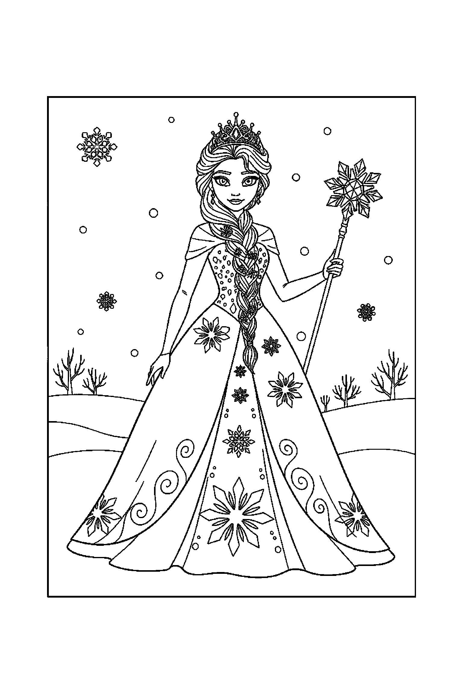 Coloriage Reine des Neiges gratuit à imprimer : Elsa avec un accessoire facile à colorier