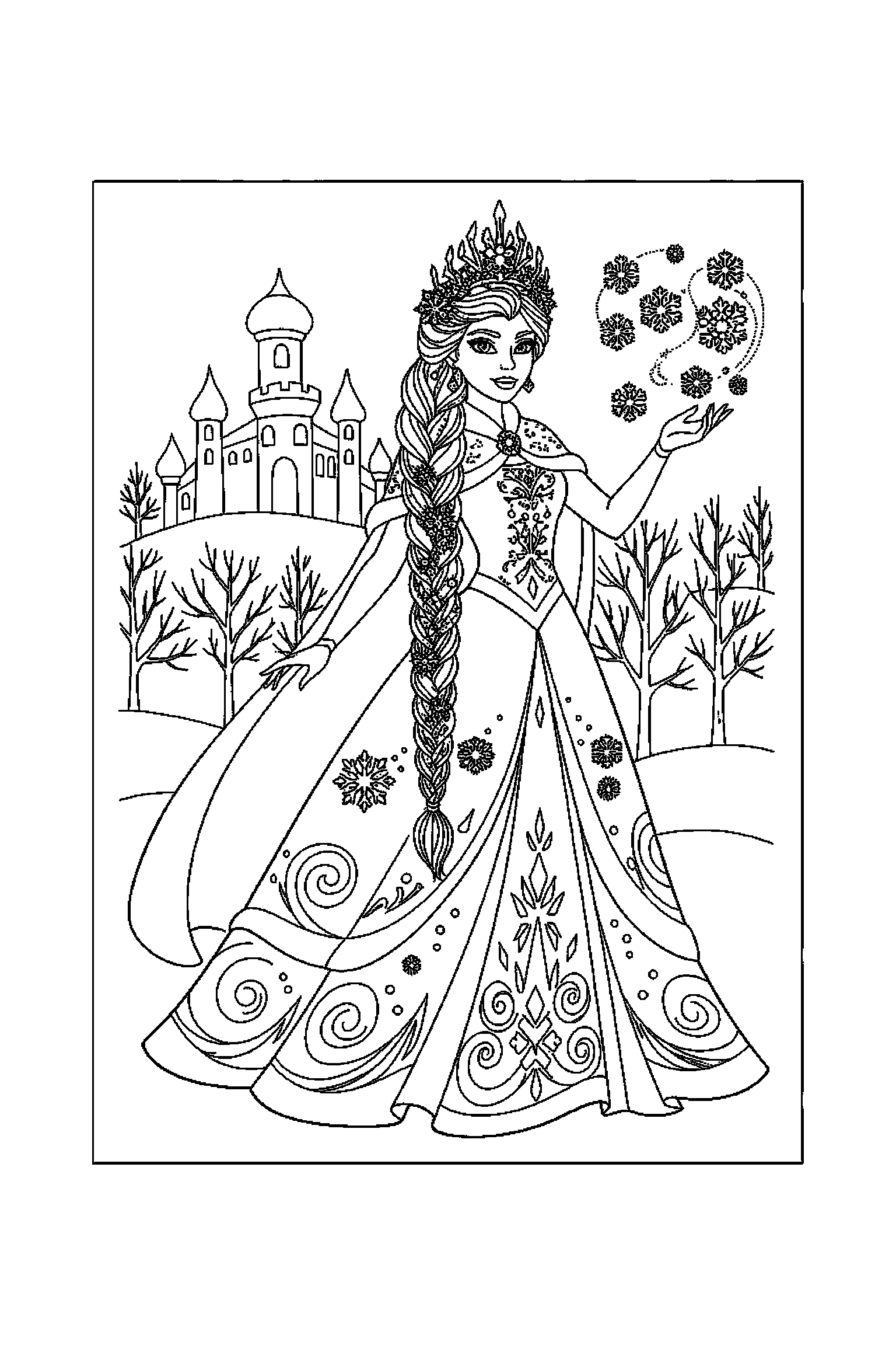 Coloriage Reine des Neiges gratuit à imprimer : Elsa dans un palais de glace