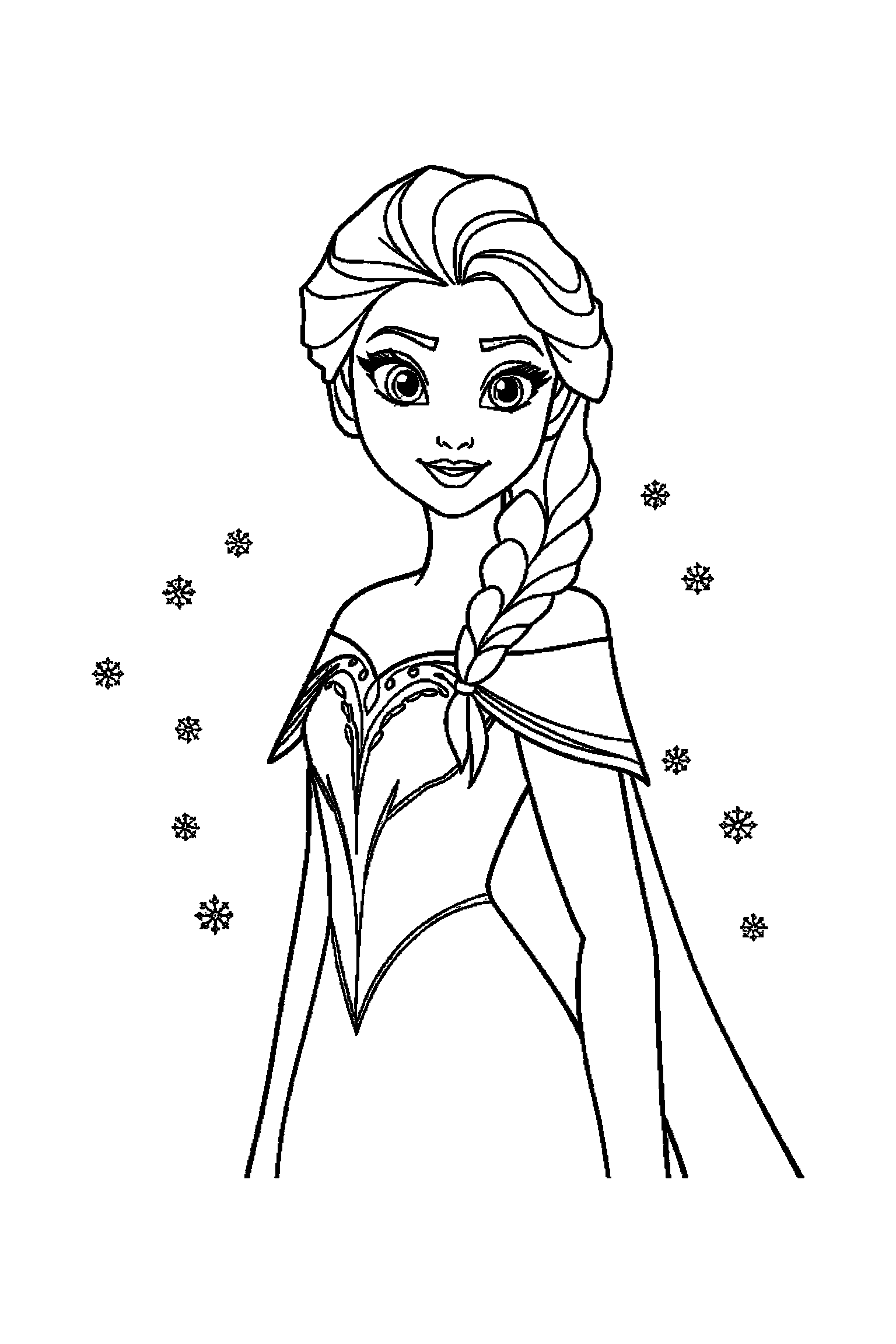 Coloriage Reine des Neiges gratuit à imprimer : Anna avec une couronne et des motifs cristaux