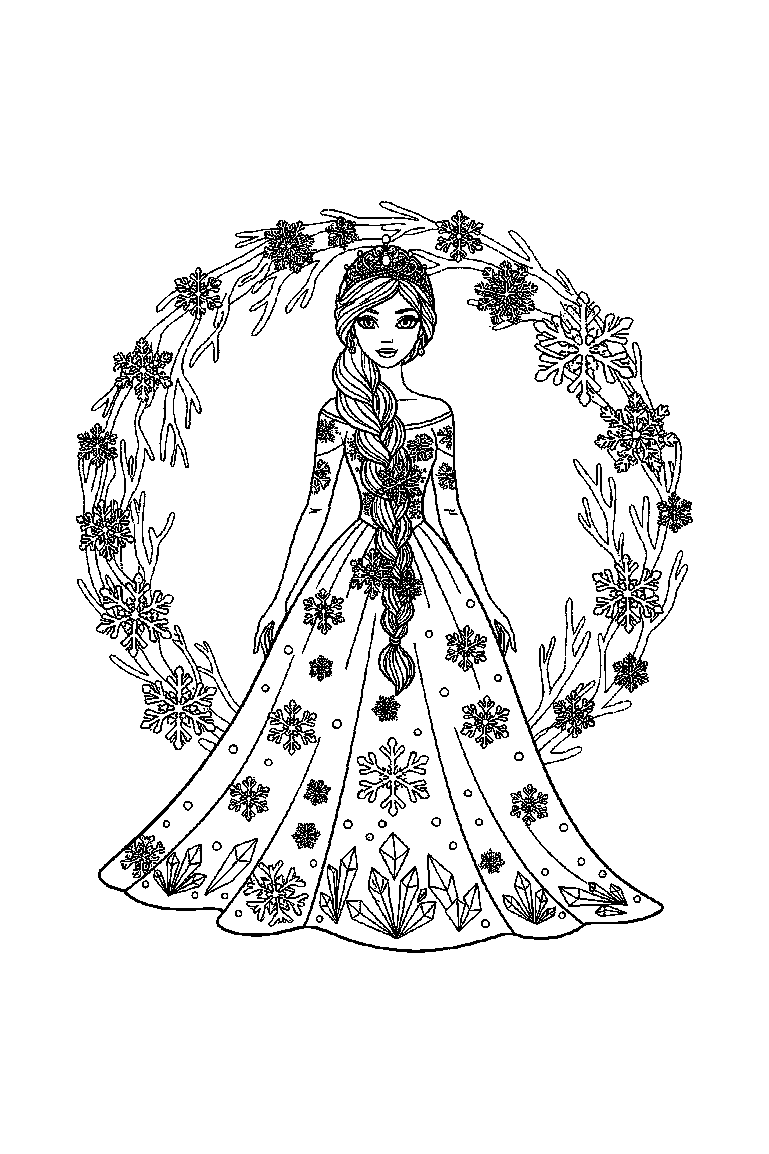Coloriage Reine des Neiges gratuit à imprimer : Anna qui prépare une activité