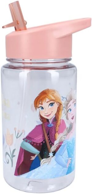 Gourde enfant La Reine des Neiges orange/transparente 450 ml avec paille