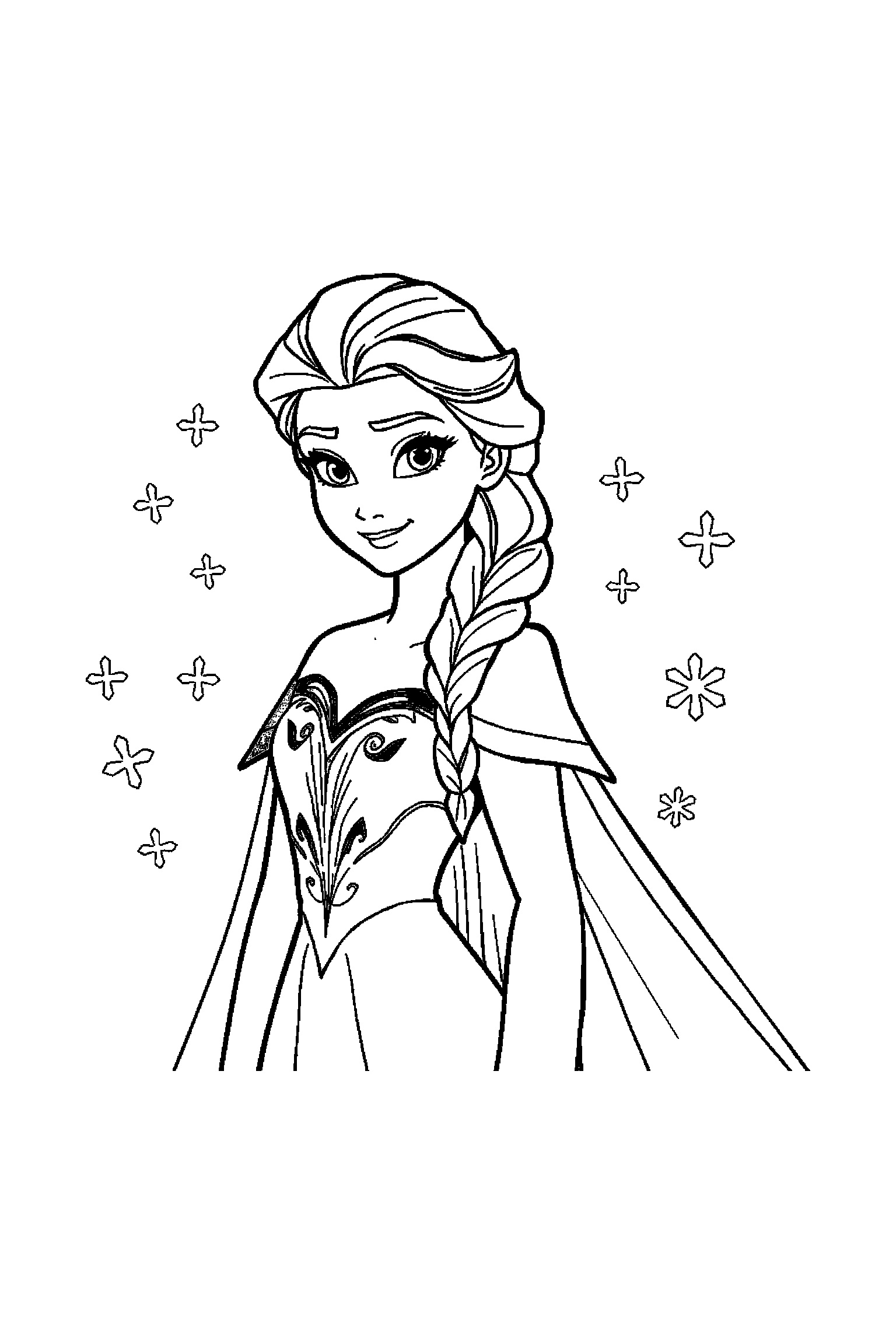 Coloriage Reine des Neiges gratuit à imprimer : une princesse des neiges dans une scène joyeuse