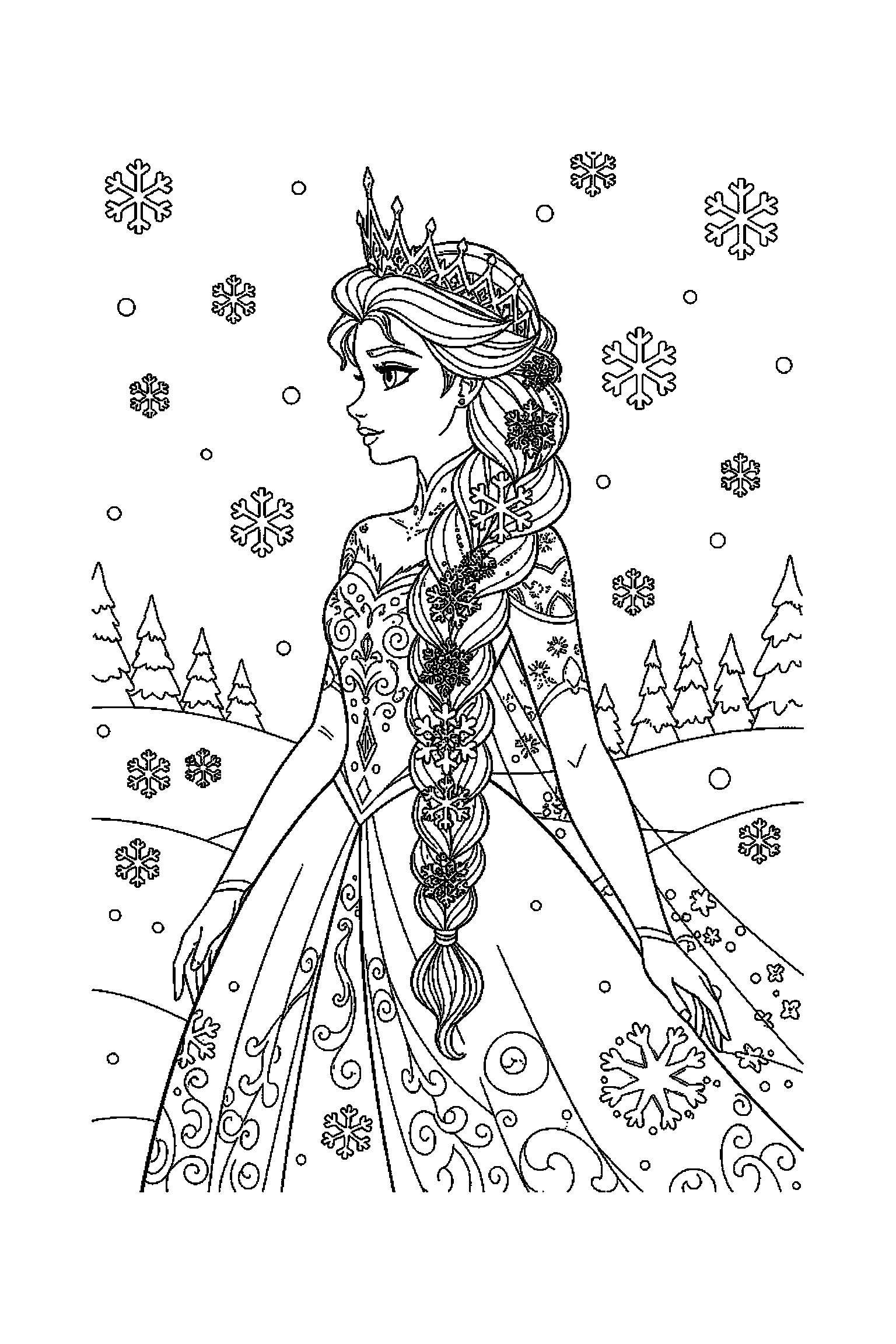 Coloriage Reine des Neiges gratuit à imprimer : Kristoff dans un cadre décoratif léger