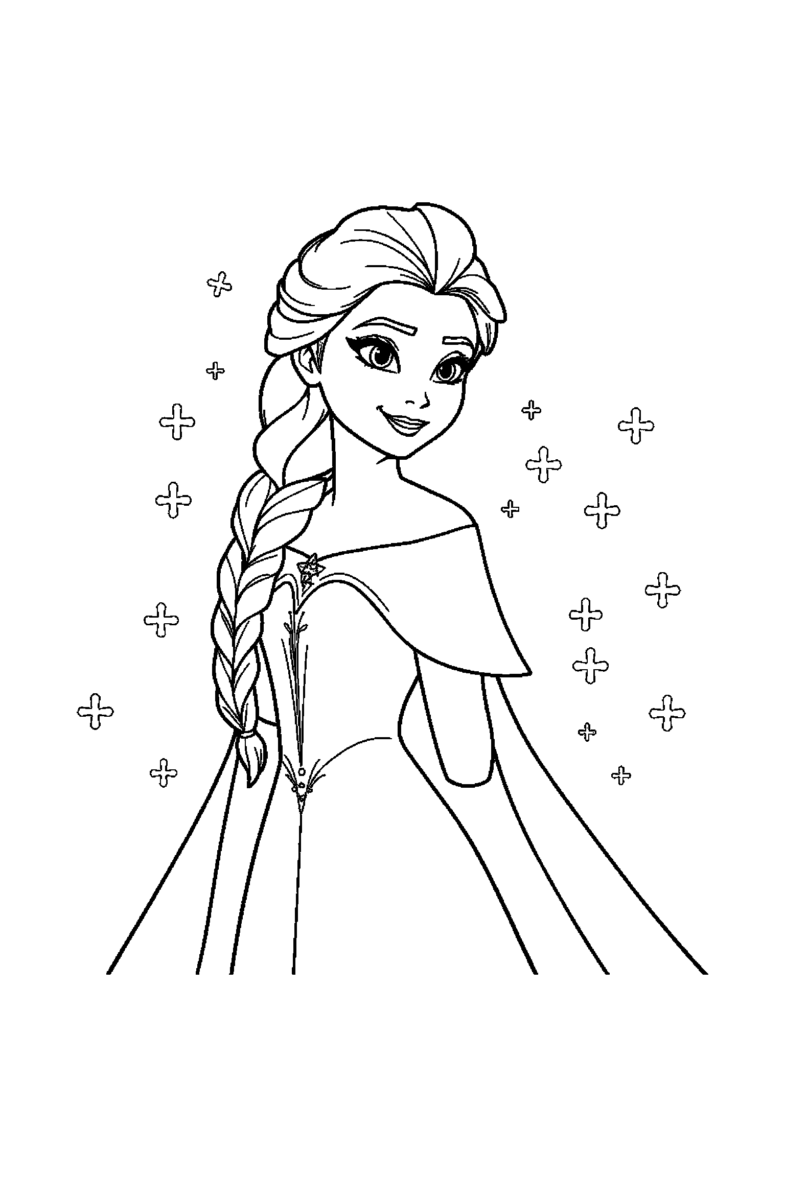 Coloriage Reine des Neiges gratuit à imprimer : Elsa dans un palais de glace avec plusieurs détails