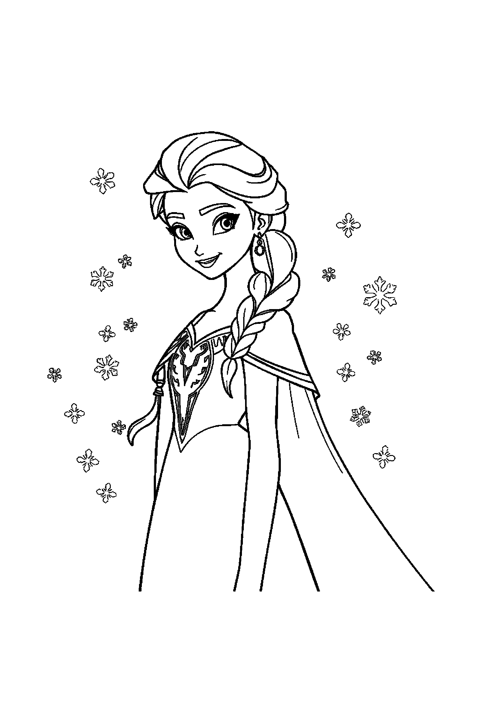 Coloriage Reine des Neiges gratuit à imprimer : scène verticale avec Olaf et Elsa, Anna et Olaf