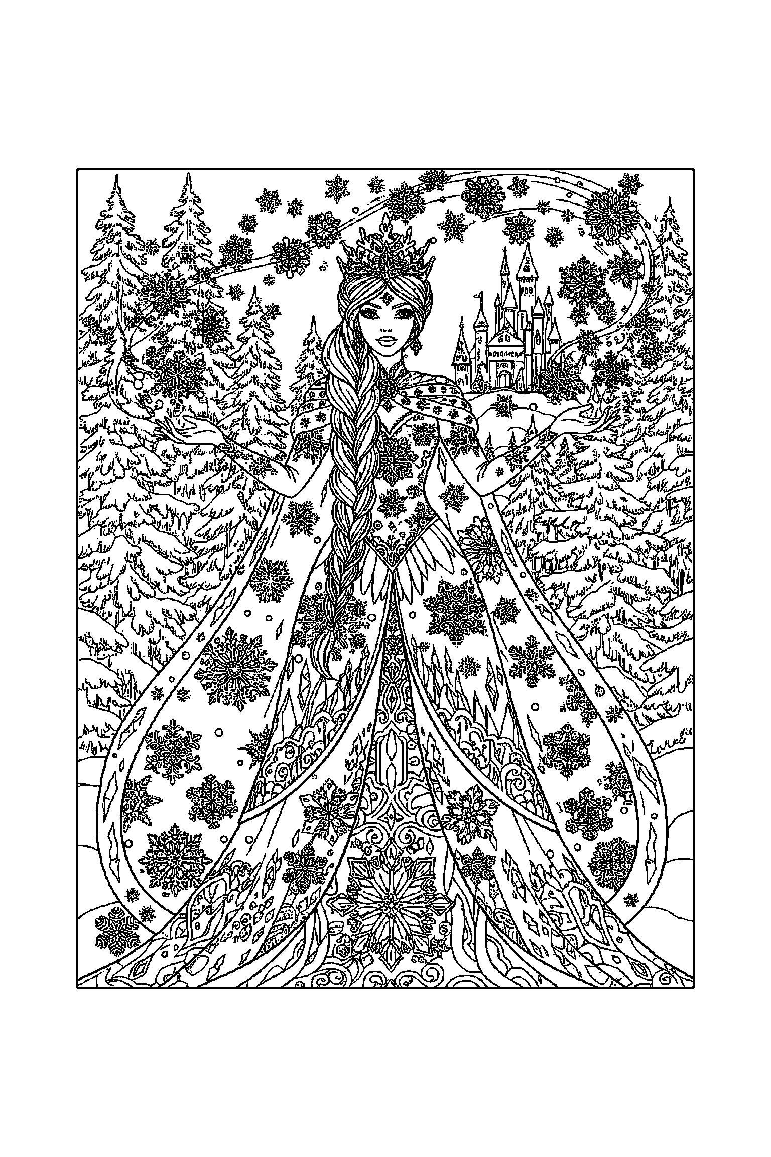 Coloriage Reine des Neiges gratuit à imprimer : Kristoff au centre d'un décor riche mais lisible