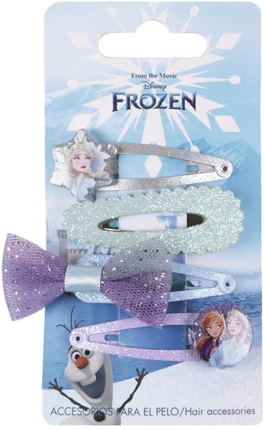 Épingles à cheveux Frozen multicolores avec personnages de la Reine des neiges, lot de 4