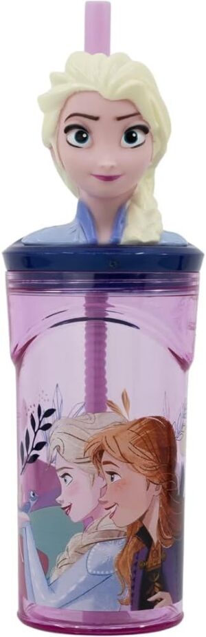 Gobelet Frozen (1) réutilisable avec paille et personnage 3D, 360 ml