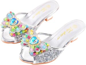 Mules à talon Elsa Reine des Neiges à paillettes et deux nœuds