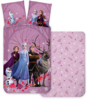 Parure de lit Frozen réversible 100% coton 140x200 avec Elsa, Anna, Sven, Kristof et Olaf