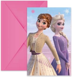 Invitations Anna et Elsa La Reine des Neiges 2 avec enveloppes, lot de 6