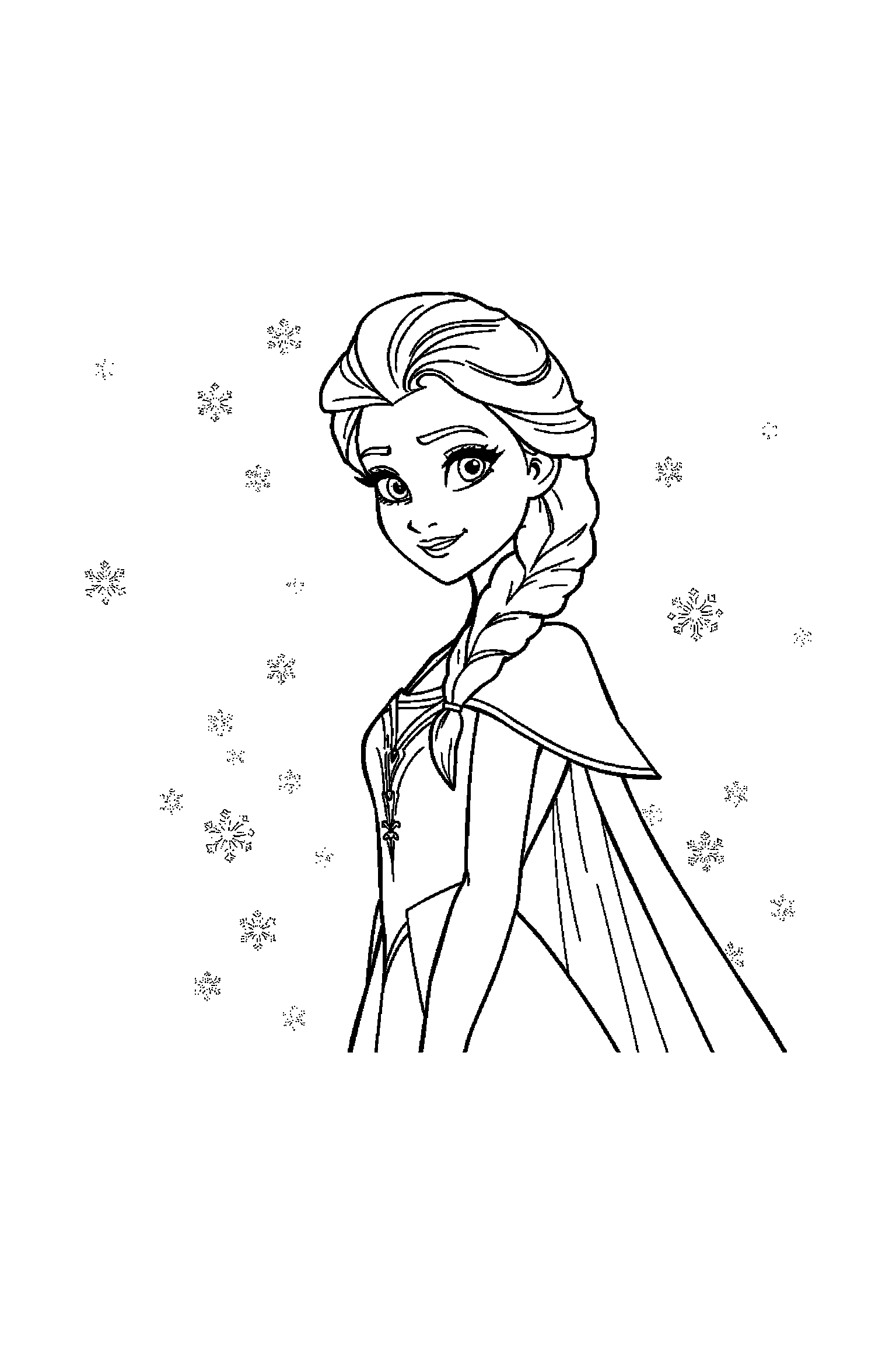 Coloriage Reine des Neiges gratuit à imprimer : portrait détaillé de Anna avec motifs cristaux