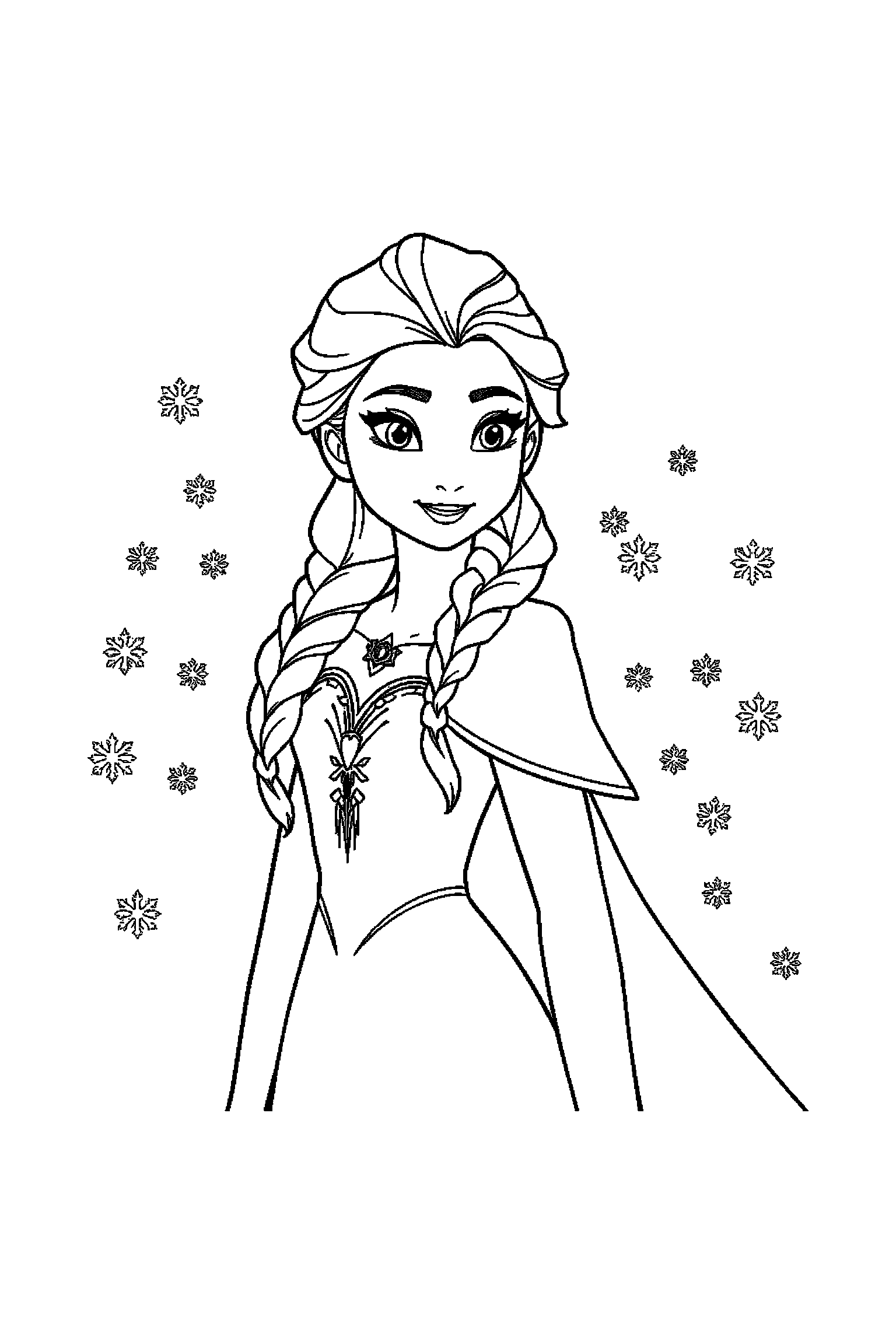 Coloriage Reine des Neiges gratuit à imprimer : Elsa, Anna et Olaf avec arrière-plan complet à colorier
