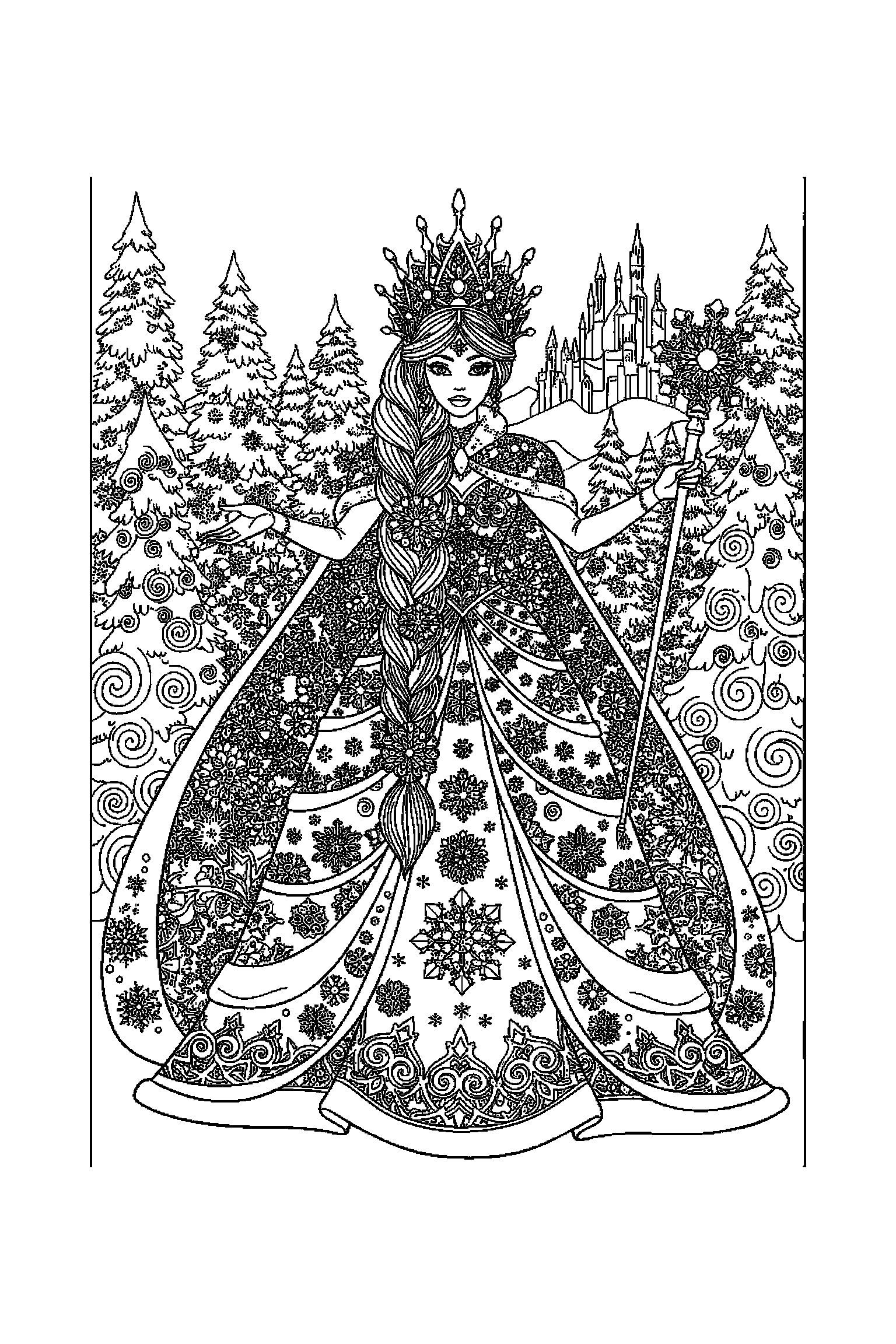 Coloriage Reine des Neiges gratuit à imprimer : motif difficile de étoiles autour de Olaf