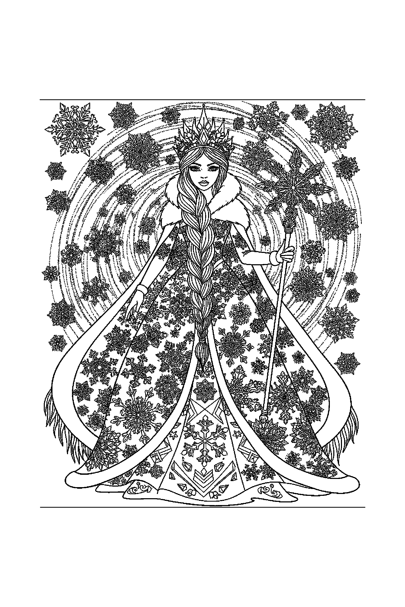 Coloriage Reine des Neiges gratuit à imprimer : scène verticale détaillée avec Kristoff et un bonhomme de neige