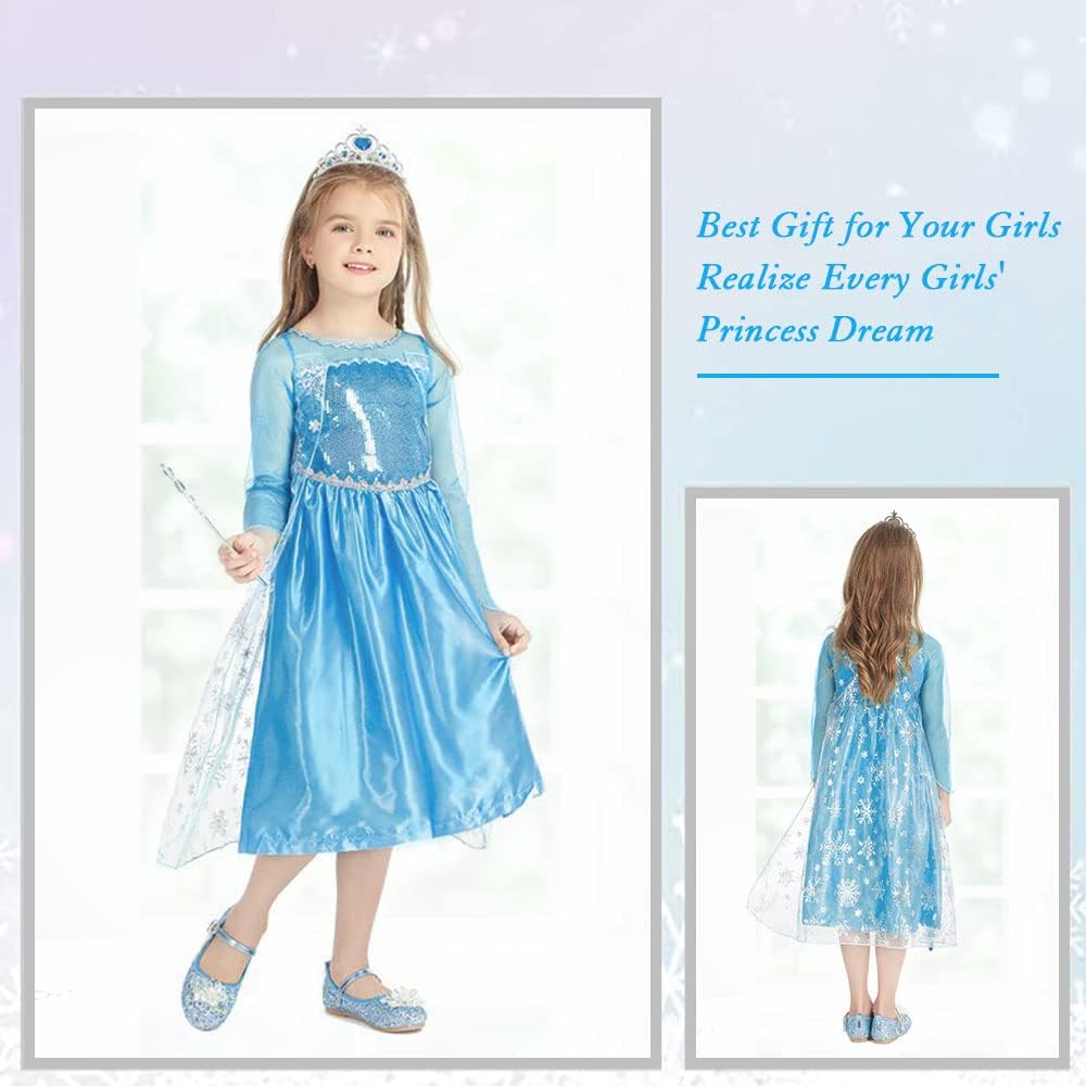 Déguisement Elsa La Reine des Neiges enfant avec couronne et baguette – Image 7