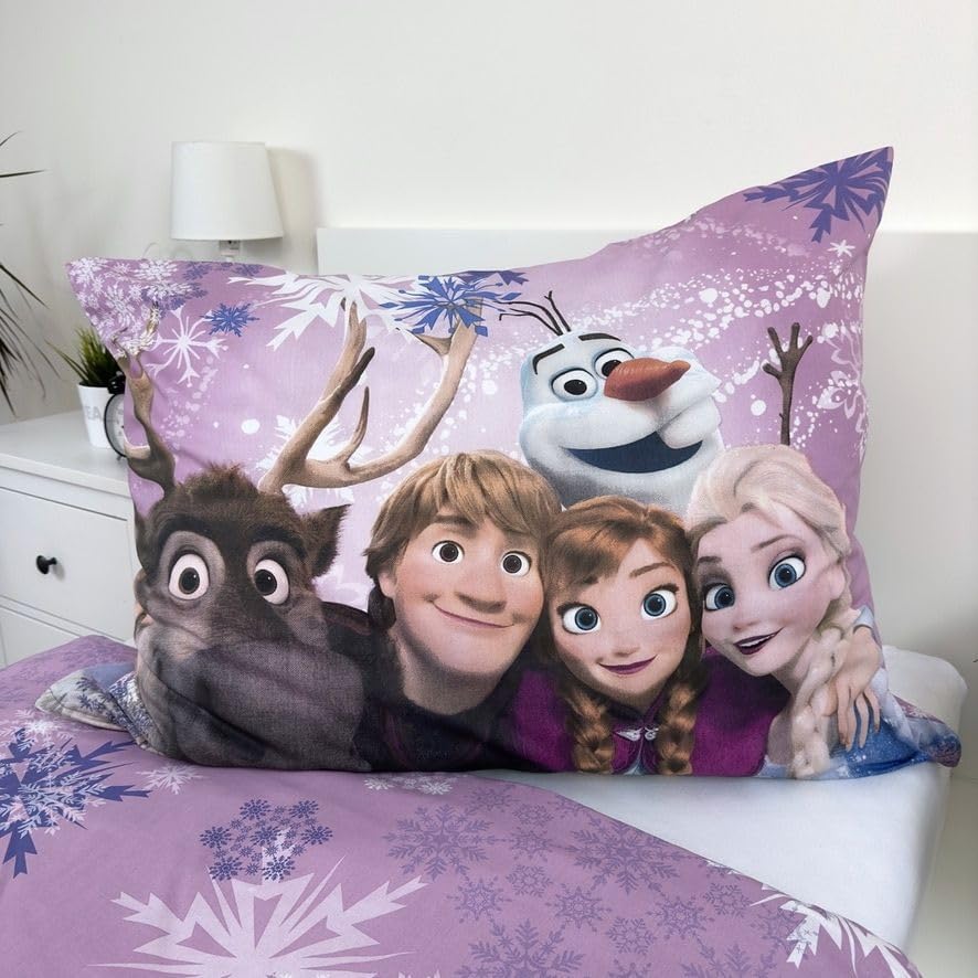 Parure de lit enfant Disney La Reine des Neiges Anna et Elsa en 100 % coton violet – Image 6