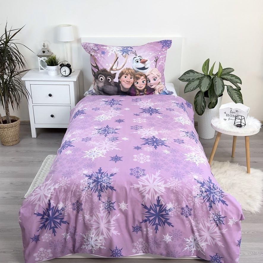 Parure de lit enfant Disney La Reine des Neiges Anna et Elsa en 100 % coton violet – Image 5