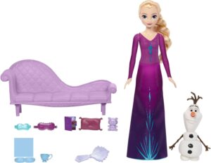 Coffret Rêves de Neige Disney La Reine des Neiges Elsa et Olaf avec poupée de nuit