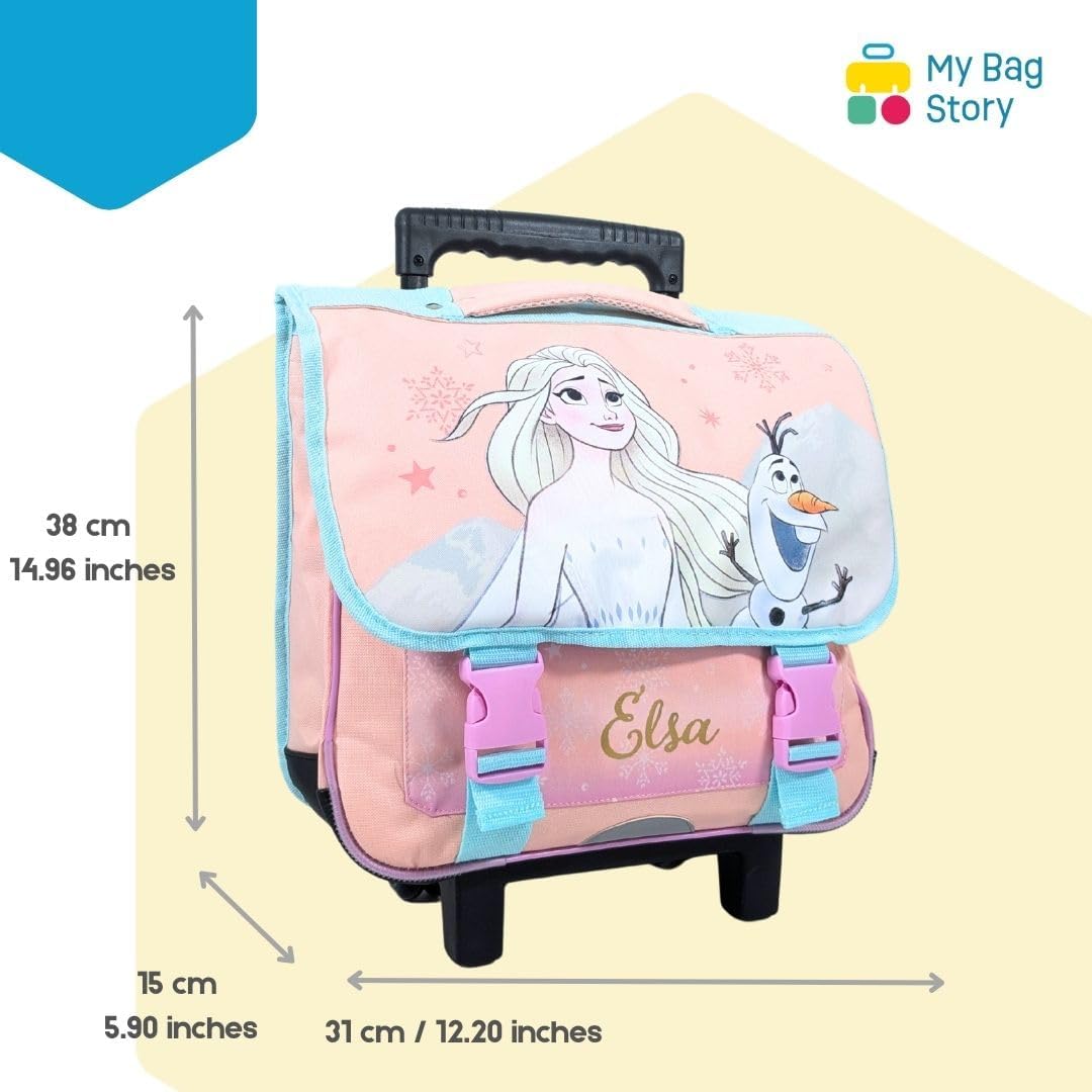 Cartable trolley La Reine des Neiges 38 cm avec roulettes et bretelles réglables – Image 2