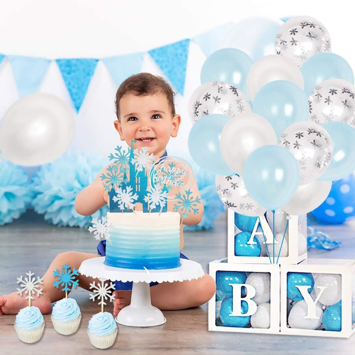 Décoration de gâteau La Reine des Neiges château bleu glacé, lot de 42 – Image 3