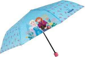 Parapluie pliant La Reine des Neiges 2 turquoise, Elsa Anna Olaf, diamètre 91 cm