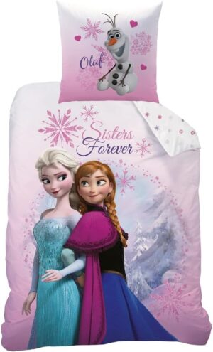 Parure de lit La Reine des Neiges rose avec montagnes, 100 % coton