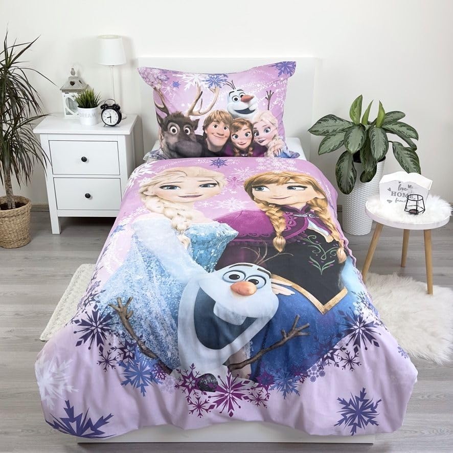 Parure de lit enfant Disney La Reine des Neiges Anna et Elsa en 100 % coton violet – Image 2