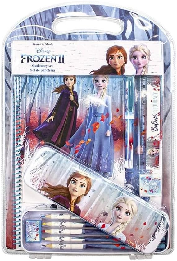 Set de papeterie Frozen Disney 12 pièces avec trousse en métal turquoise – Image 2