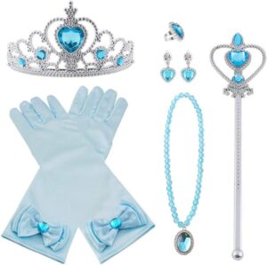 Parure Elsa bleu avec collier et accessoires princesse 9 pcs
