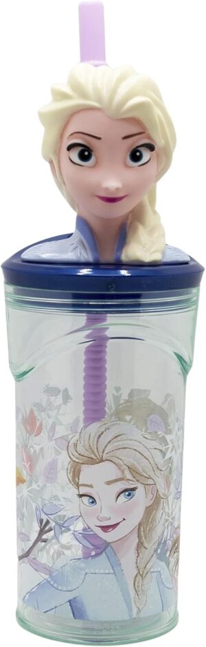Gobelet réutilisable 360 ml La Reine des Neiges avec paille et figurine 3D