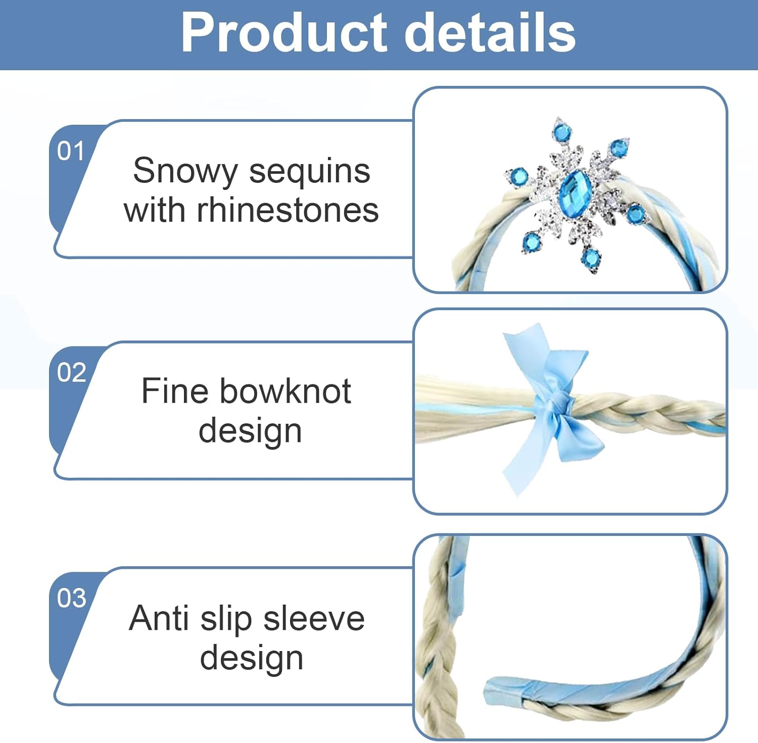 Bandeau perruque Raiponce Reine des Neiges enfant avec tresse 60 cm – Image 6